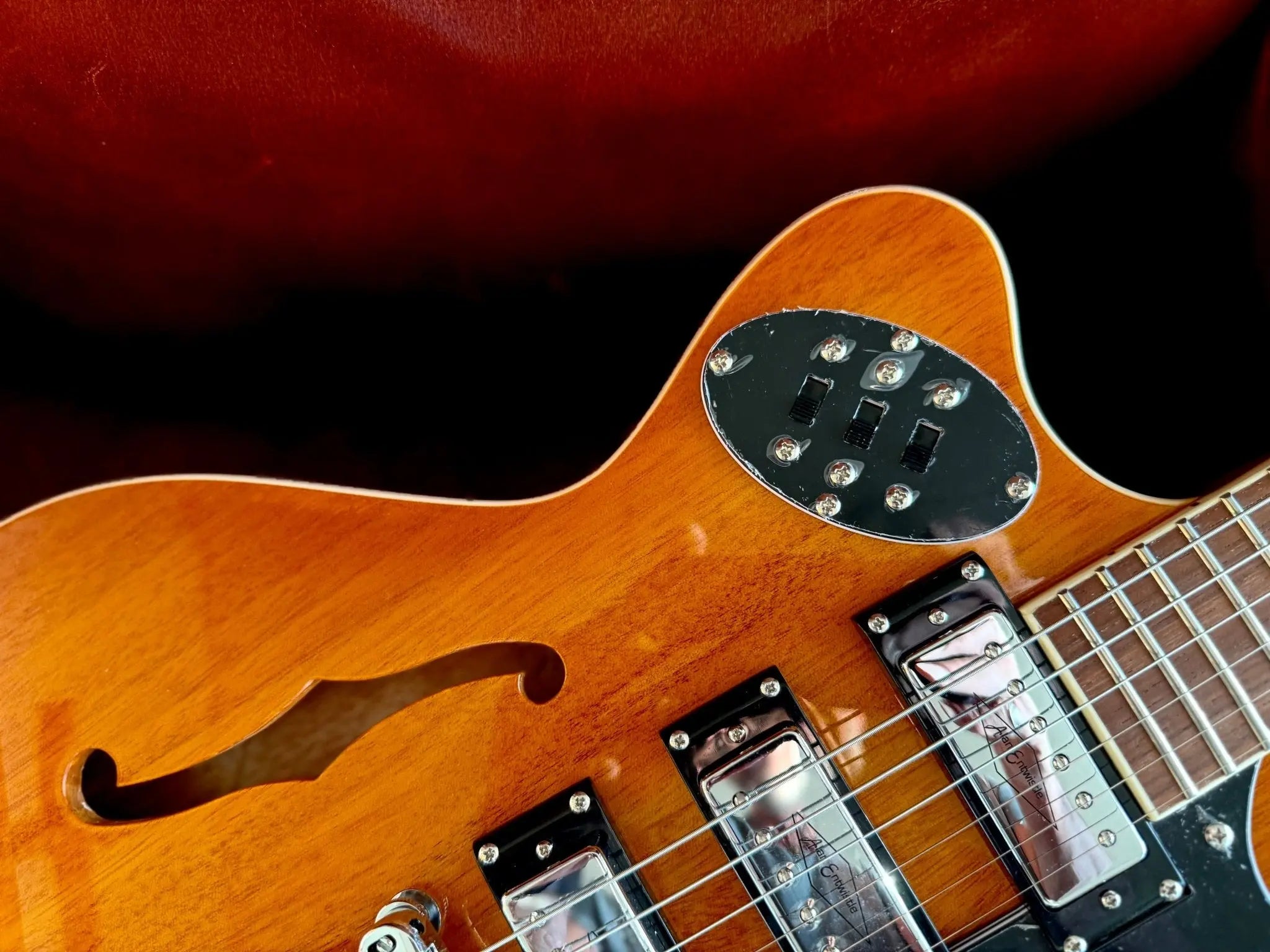 Vintage REVO Series 'Superthin' Electric Guitar ~ Amberburst - Richards Guitars Of Stratford Upon Avon