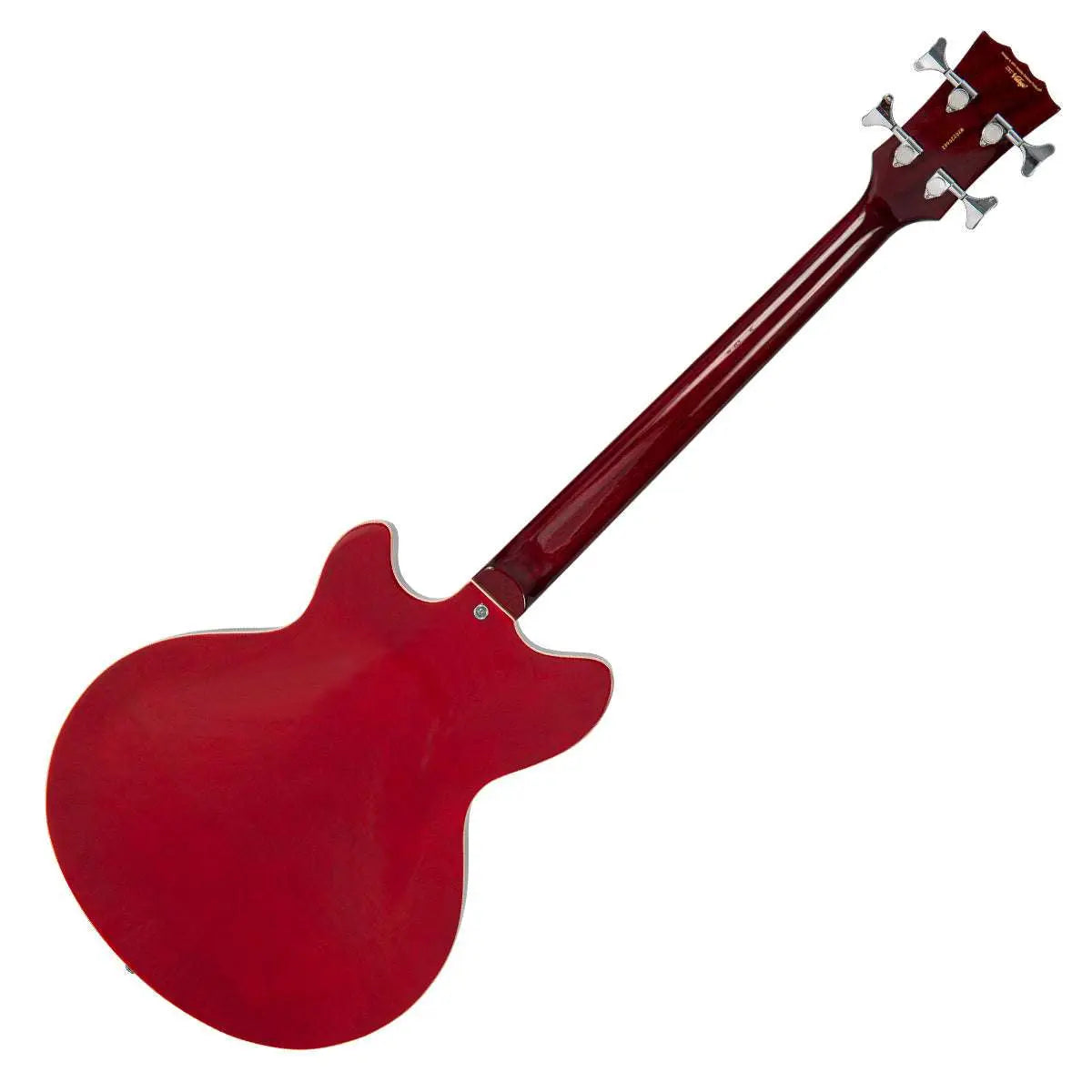 Vintage REVO Series 'Supreme' Semi Acoustic Bass ~ Cherry Red - Richards Guitars Of Stratford Upon Avon