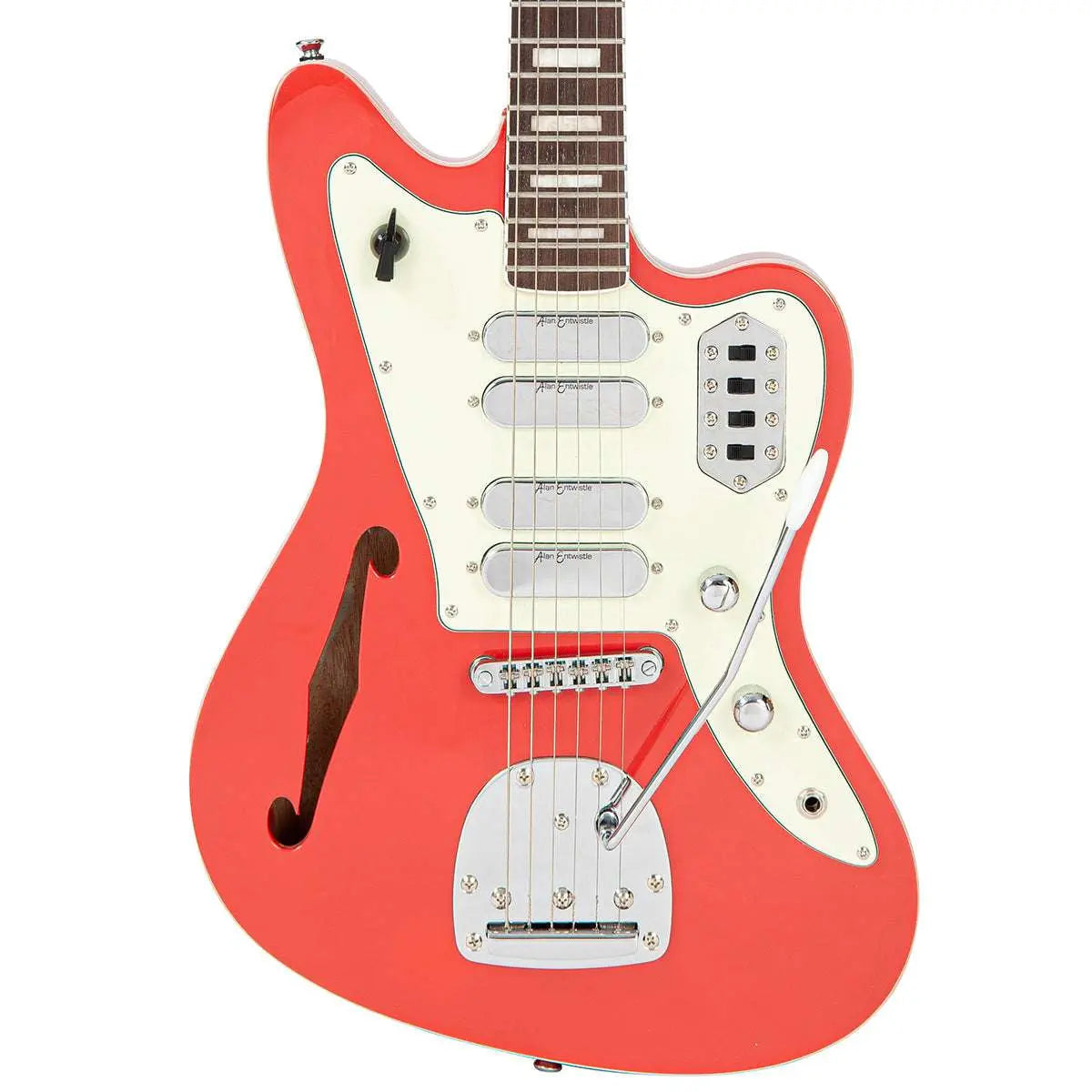 Vintage REVO Series 'Surfmaster Quad' Electric Guitar ~ Firenza Red - Richards Guitars Of Stratford Upon Avon
