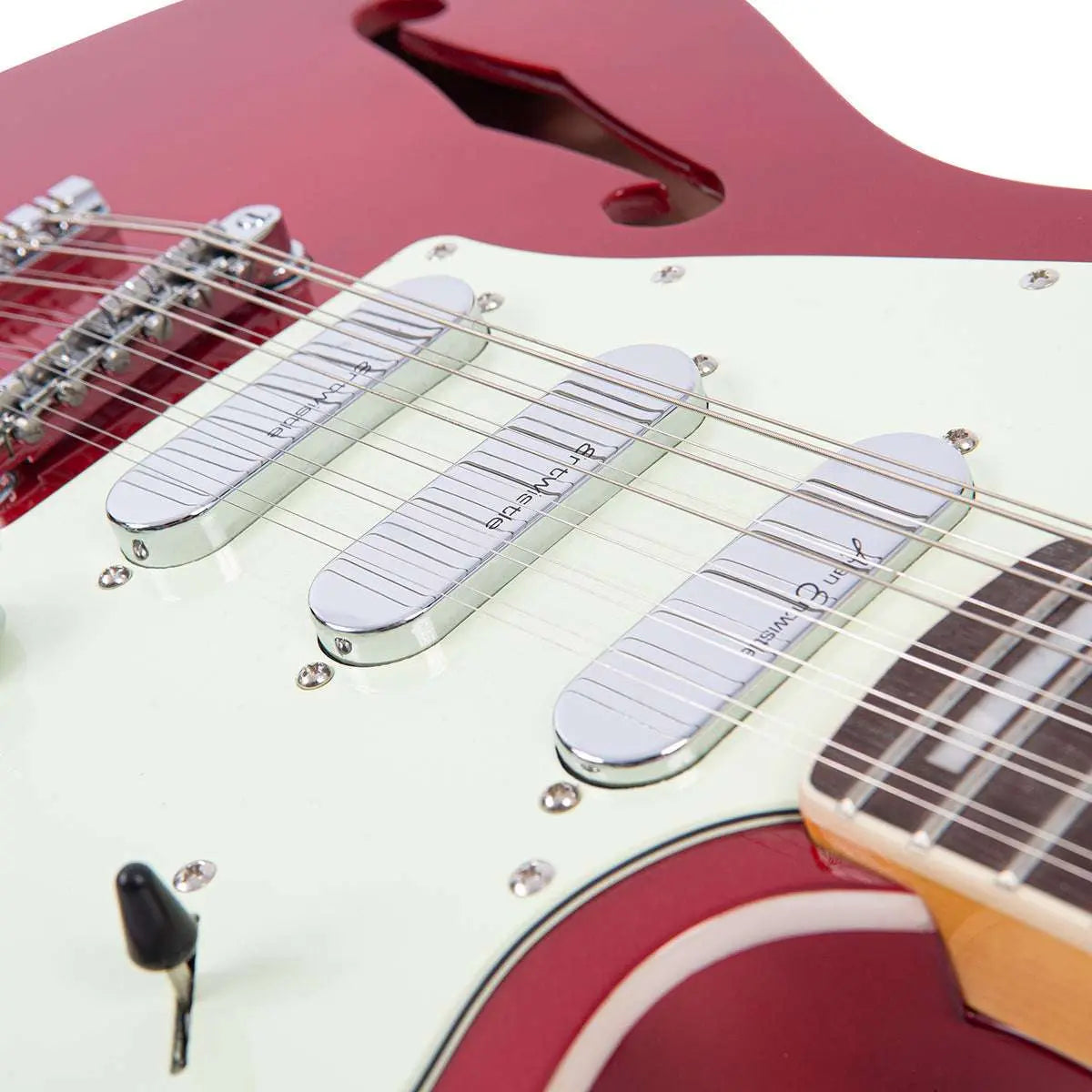 Vintage REVO Series 'Surfmaster Thinline 12' Electric Guitar ~ Candy Apple Red - Richards Guitars Of Stratford Upon Avon