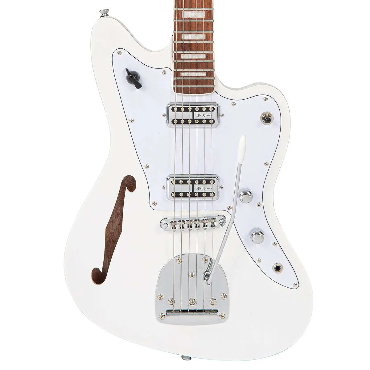 Vintage REVO Series 'Surfmaster Thinline' Twin Electric Guitar ~ Arctic White - Richards Guitars Of Stratford Upon Avon