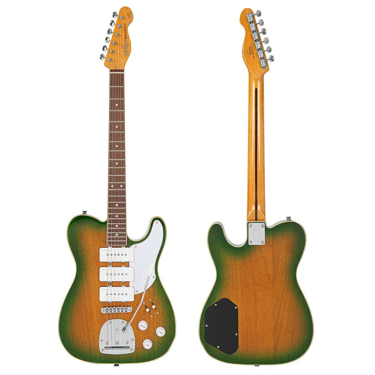 Vintage REVO Series Trio Electric Guitar ~ Green/Yellow Burst - Richards Guitars Of Stratford Upon Avon
