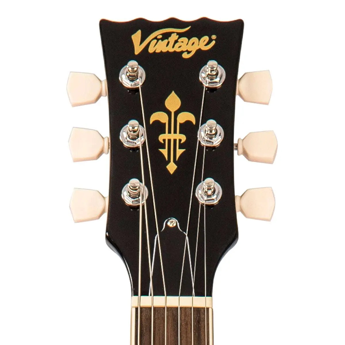 Vintage V100BLB ReIssued Electric Guitar w/Bigsby ~ Flamed Thru Black - Richards Guitars Of Stratford Upon Avon