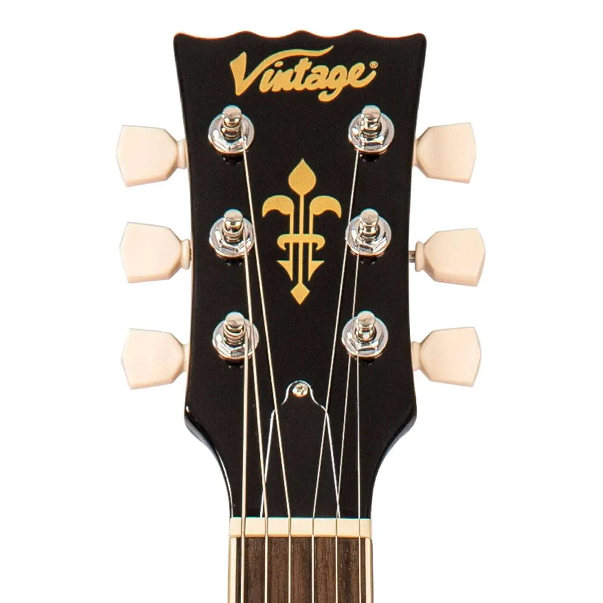 Vintage V100BLB ReIssued Electric Guitar w/Bigsby ~ Flamed Thru Black - Richards Guitars Of Stratford Upon Avon