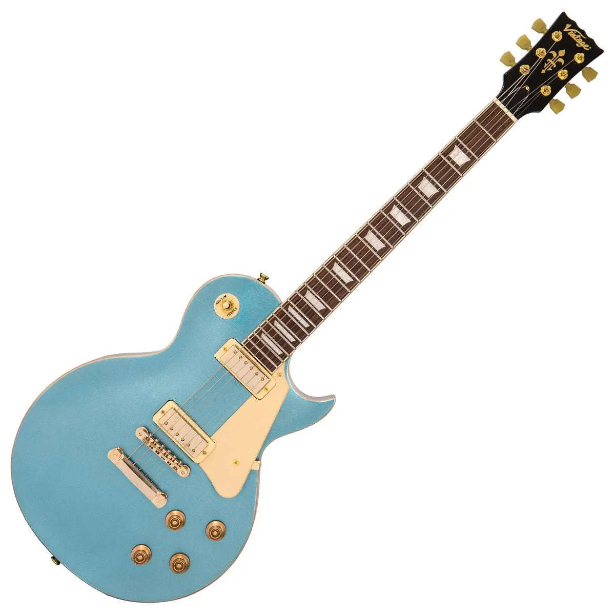 Vintage V100MGHB Mini Double Coil ReIssued Electric Guitar ~ Gun Hill Blue - Richards Guitars Of Stratford Upon Avon