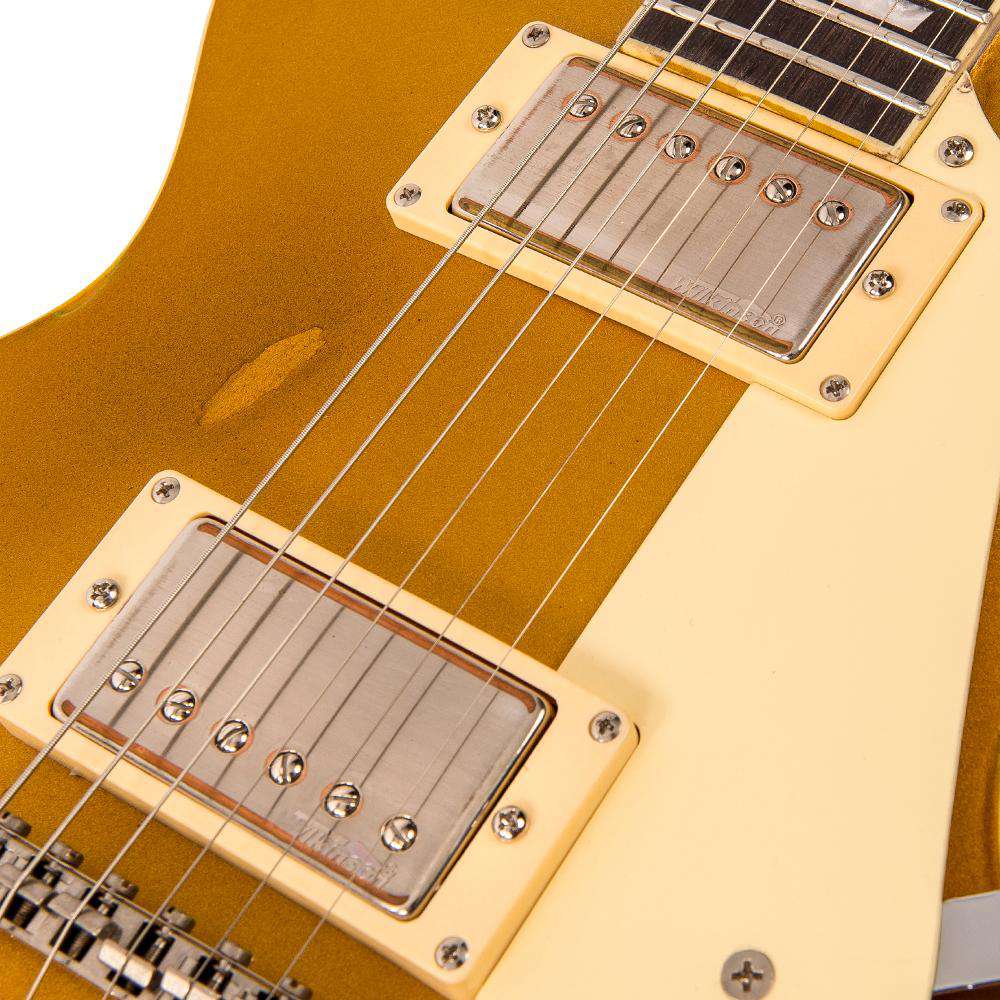 Vintage V100MRGT ICON Electric Guitar ~ Distressed HH Gold Top - Richards Guitars Of Stratford Upon Avon