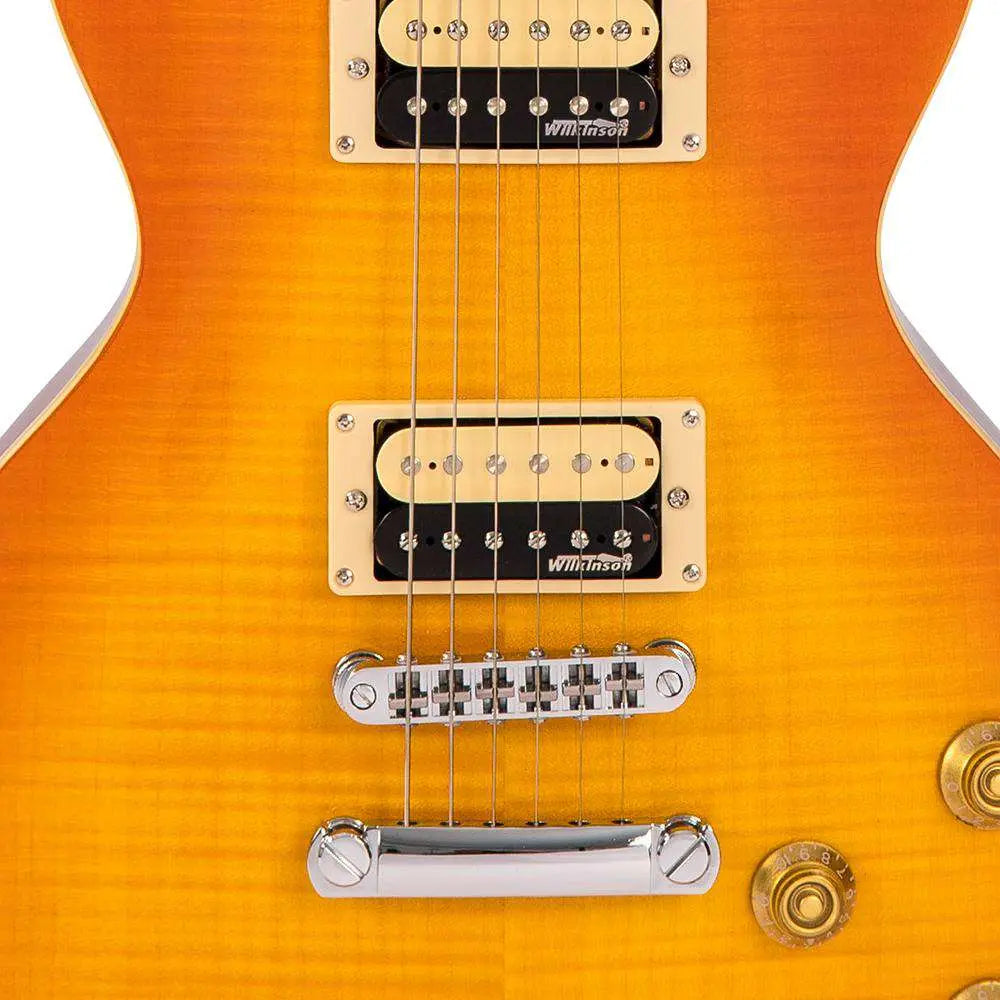 Vintage V100THB ReIssued Electric Guitar ~ Flamed Thru Honeyburst - Richards Guitars Of Stratford Upon Avon