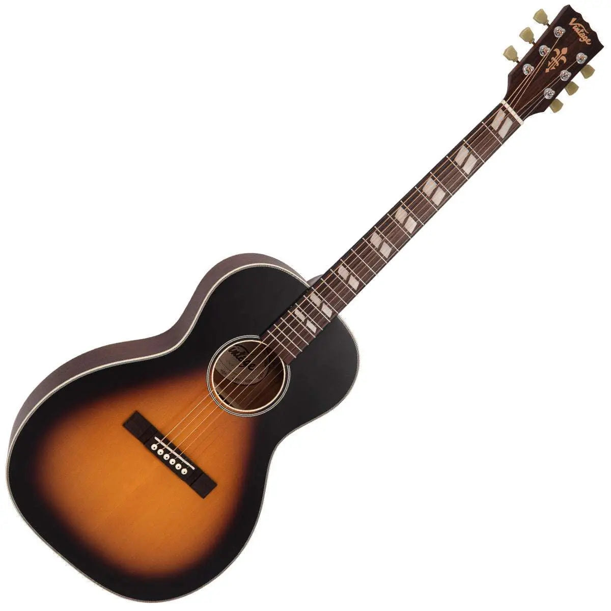 Vintage V180VSB Historic Series 'Parlour' Acoustic Guitar ~ Vintage Sunburst - Richards Guitars Of Stratford Upon Avon