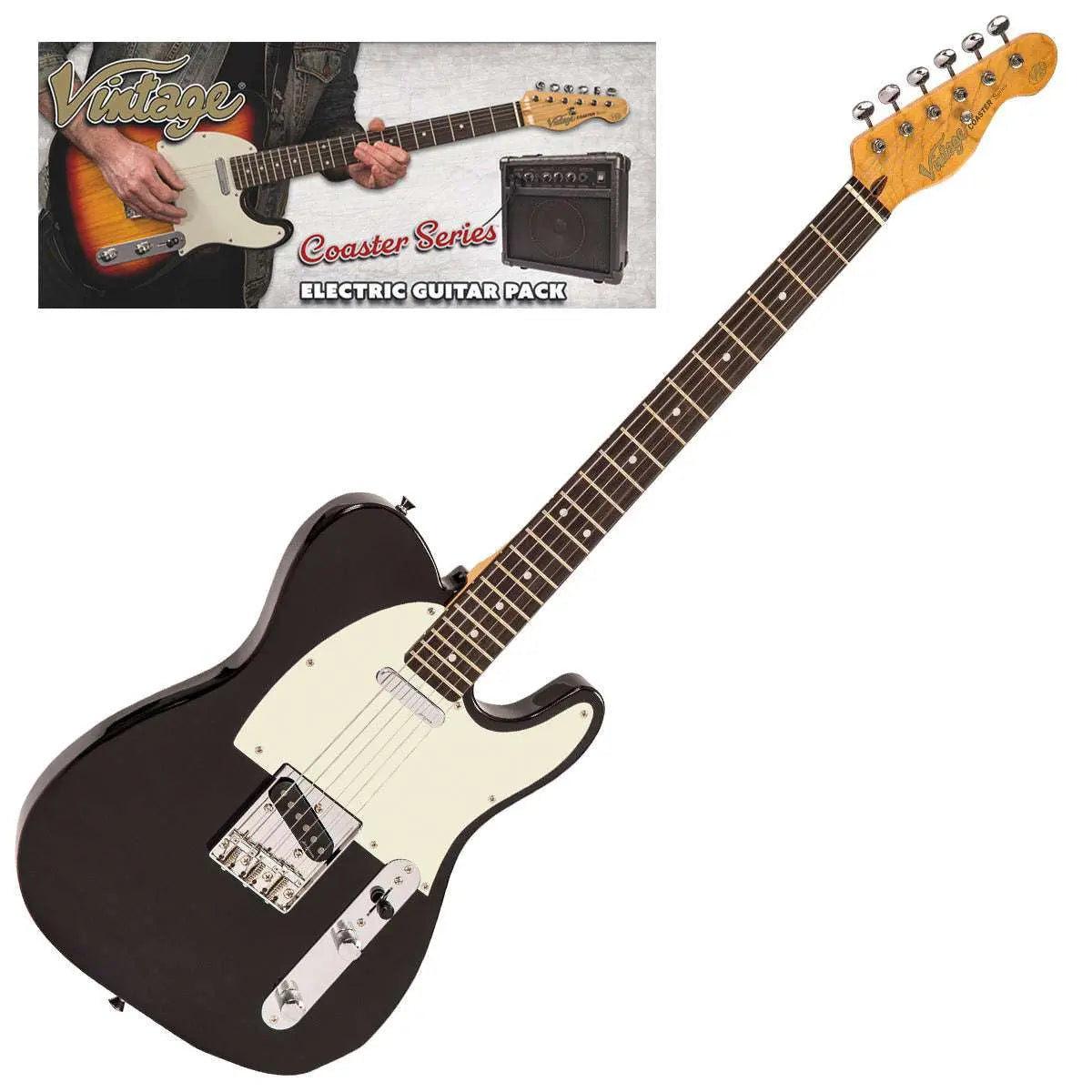 Vintage V20 Coaster Series Electric Guitar Pack ~ Boulevard Black - Richards Guitars Of Stratford Upon Avon