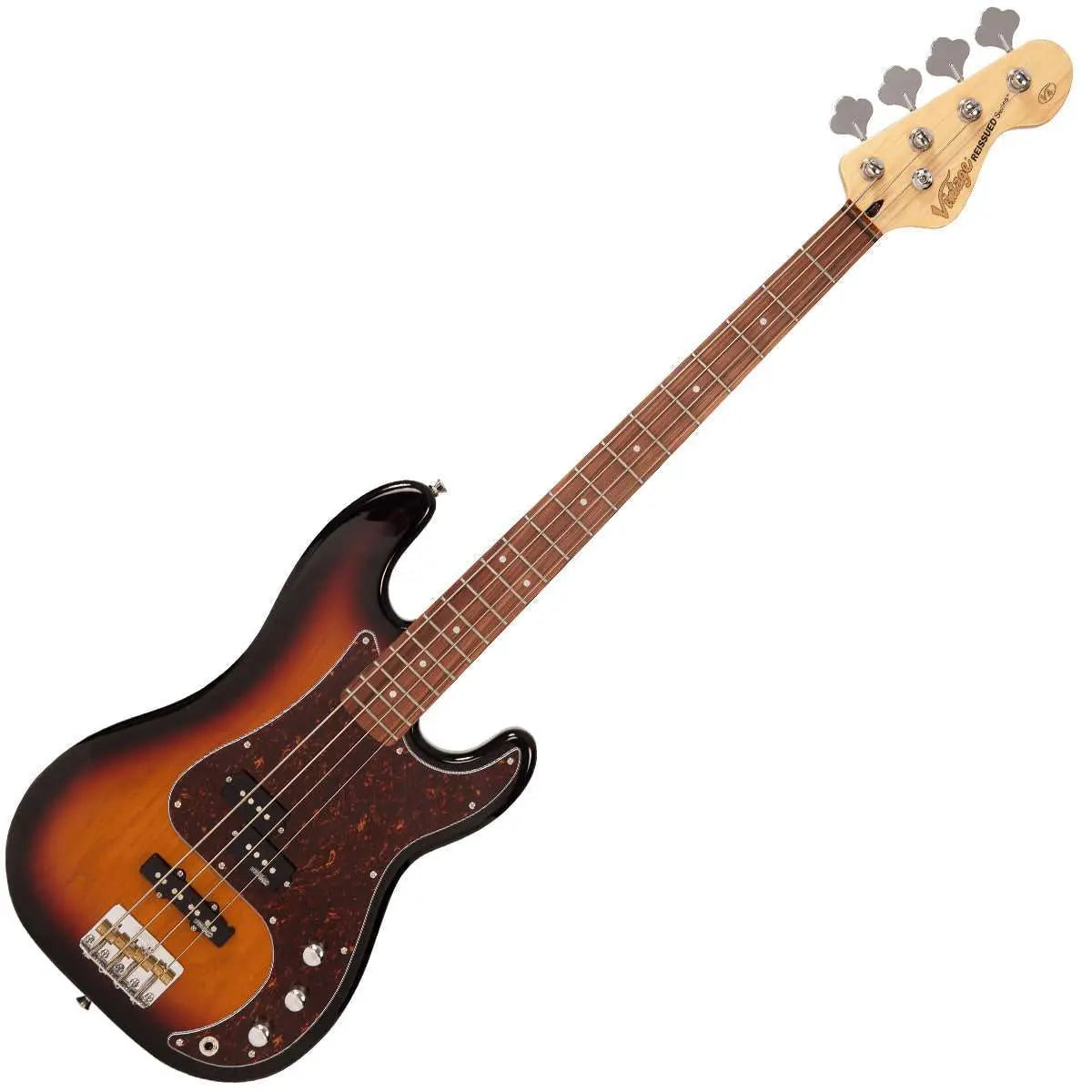 Vintage V42 ReIssued Bass Guitar ~ 3 Tone Sunburst - Richards Guitars Of Stratford Upon Avon