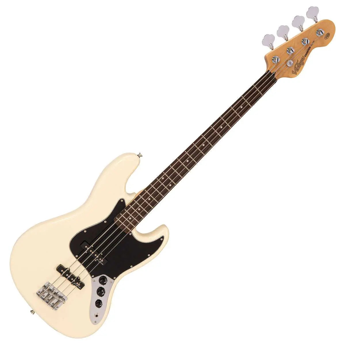 Vintage V49 Coaster Series Bass Guitar ~ Vintage White - Richards Guitars Of Stratford Upon Avon
