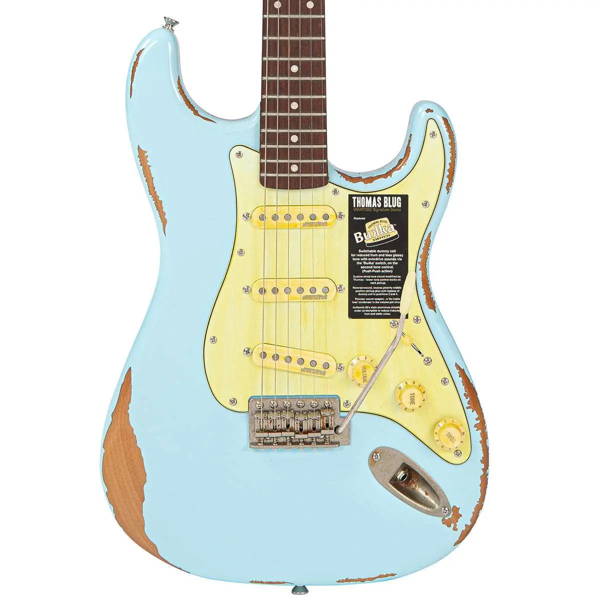 Vintage V6 ProShop Unique ~ 'Aged Nitro Look' Laguna Blue - Richards Guitars Of Stratford Upon Avon