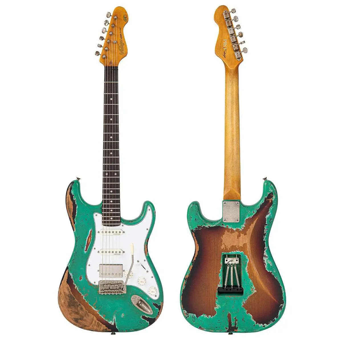 Vintage V6 ProShop Unique ~ Ventura Green over Tobacco Sunburst - Richards Guitars Of Stratford Upon Avon