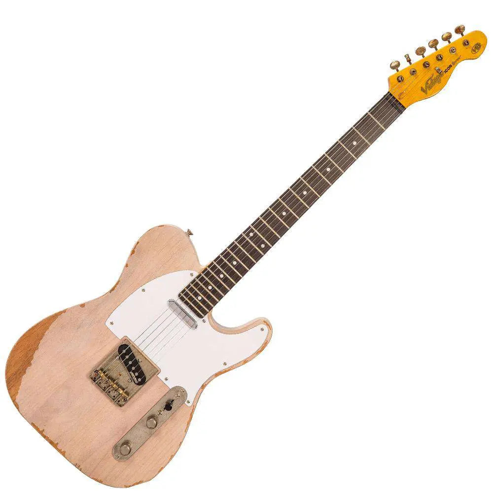 Vintage V62 ICON Electric Guitar ~ Distressed Ash Blonde - Richards Guitars Of Stratford Upon Avon