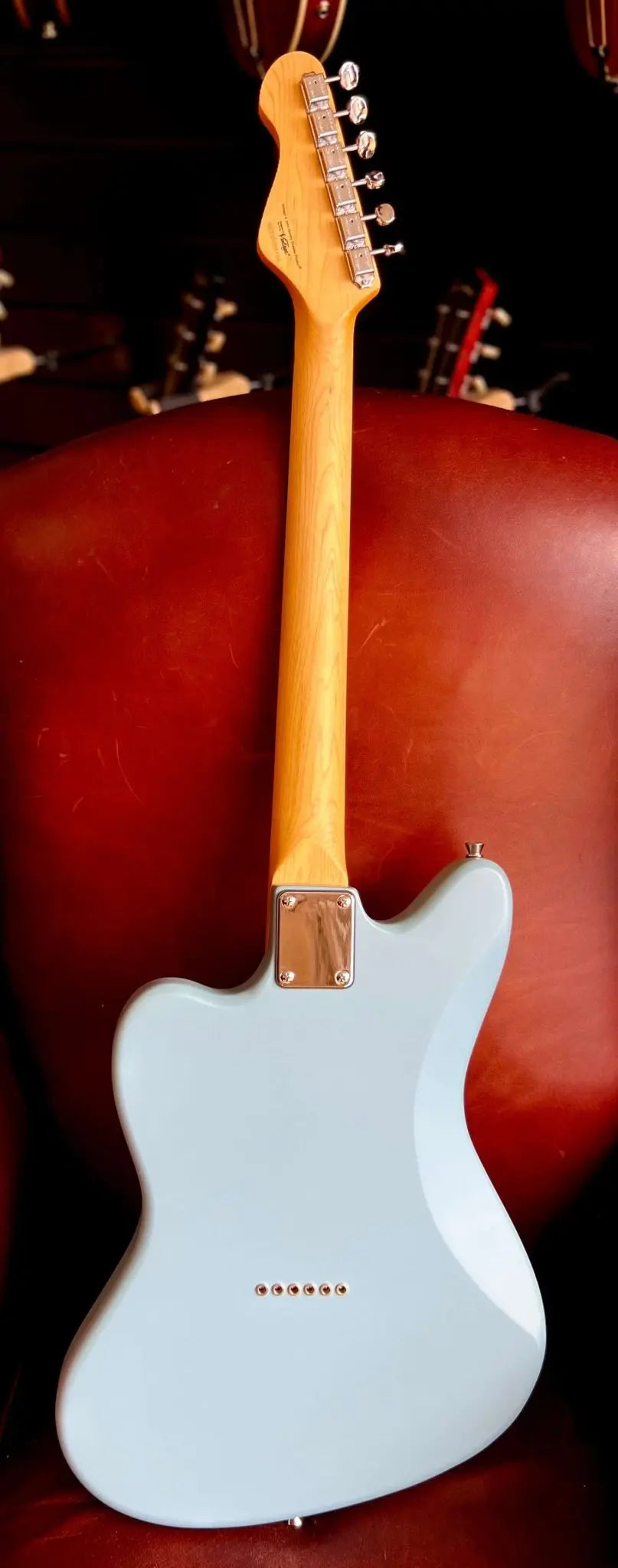 Vintage V65H BL ReIssued Hard Tail Electric Guitar ~ Satin Blue - Richards Guitars Of Stratford Upon Avon