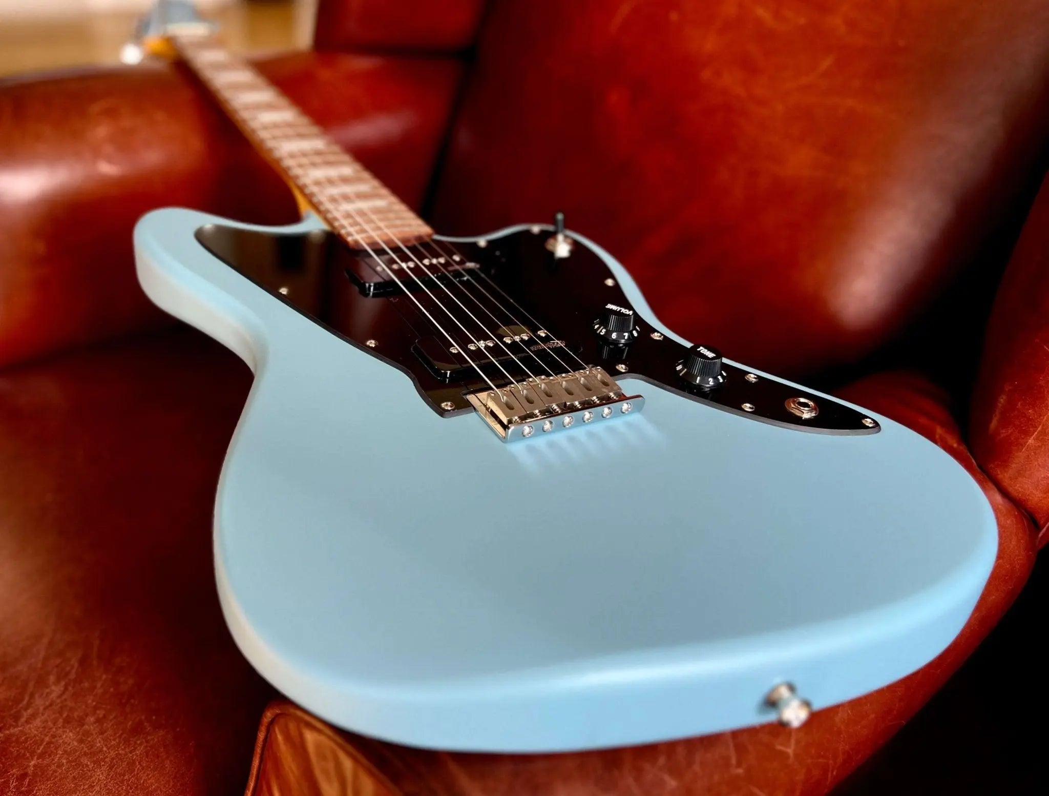 Vintage V65H BL ReIssued Hard Tail Electric Guitar ~ Satin Blue - Richards Guitars Of Stratford Upon Avon