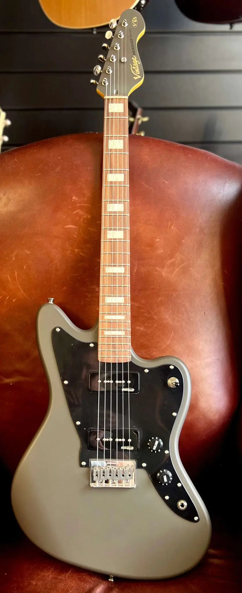 Vintage V65H GYReIssued Hard Tail Electric Guitar ~ Satin Grey - Richards Guitars Of Stratford Upon Avon