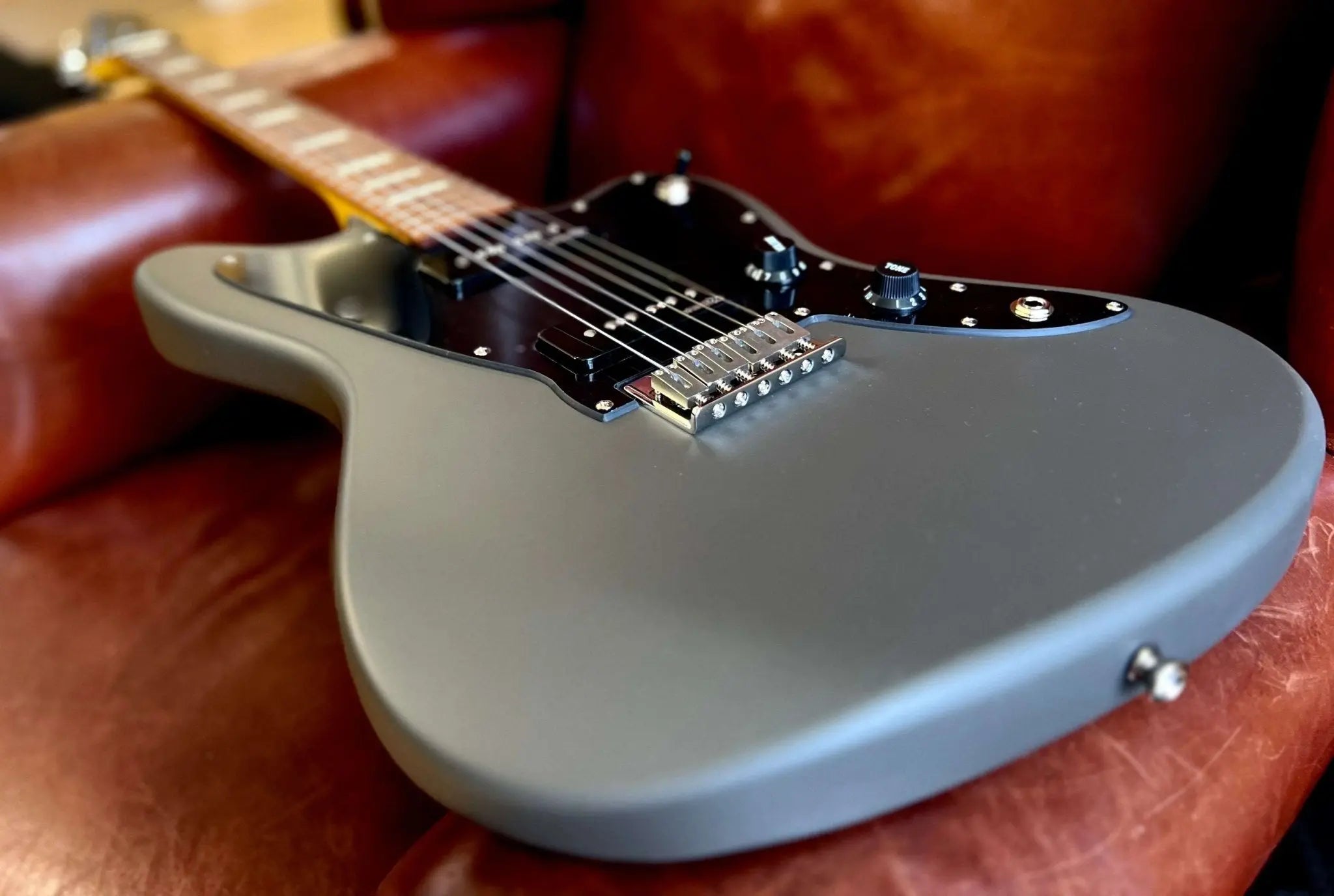 Vintage V65H GYReIssued Hard Tail Electric Guitar ~ Satin Grey - Richards Guitars Of Stratford Upon Avon