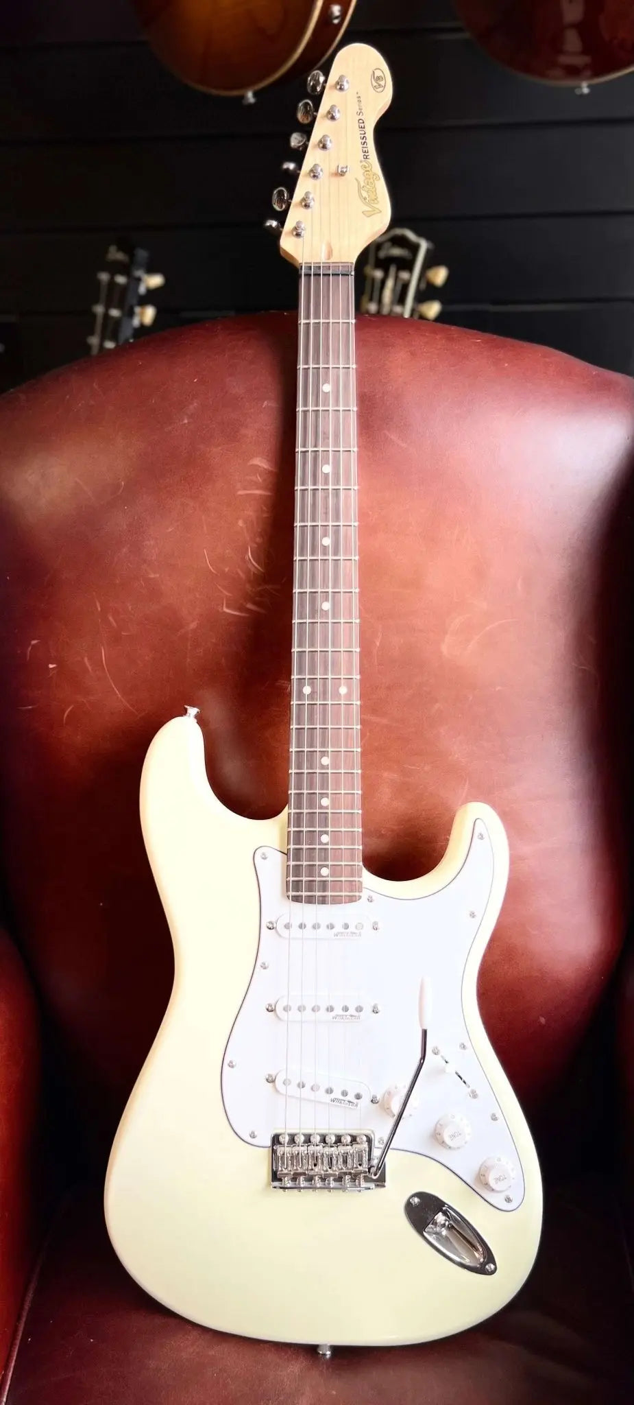 Vintage V6VW ReIssued Electric Guitar ~ Vintage White - Richards Guitars Of Stratford Upon Avon