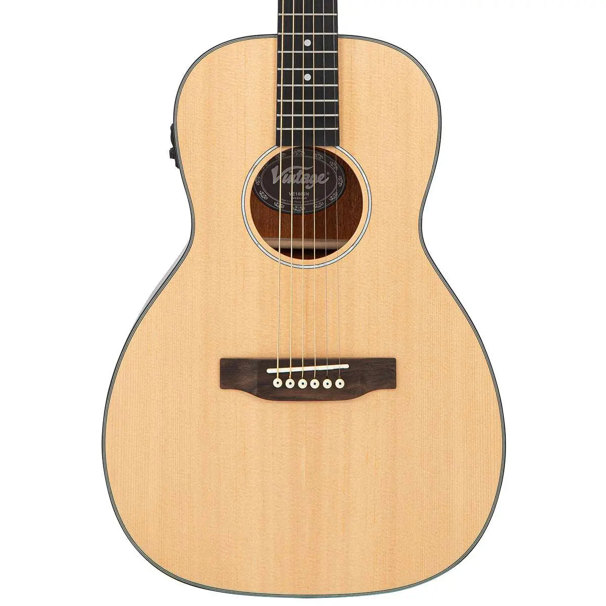 Vintage VE1800N Stage Series 'Parlour' Electro - Acoustic Guitar ~ Natural - Richards Guitars Of Stratford Upon Avon