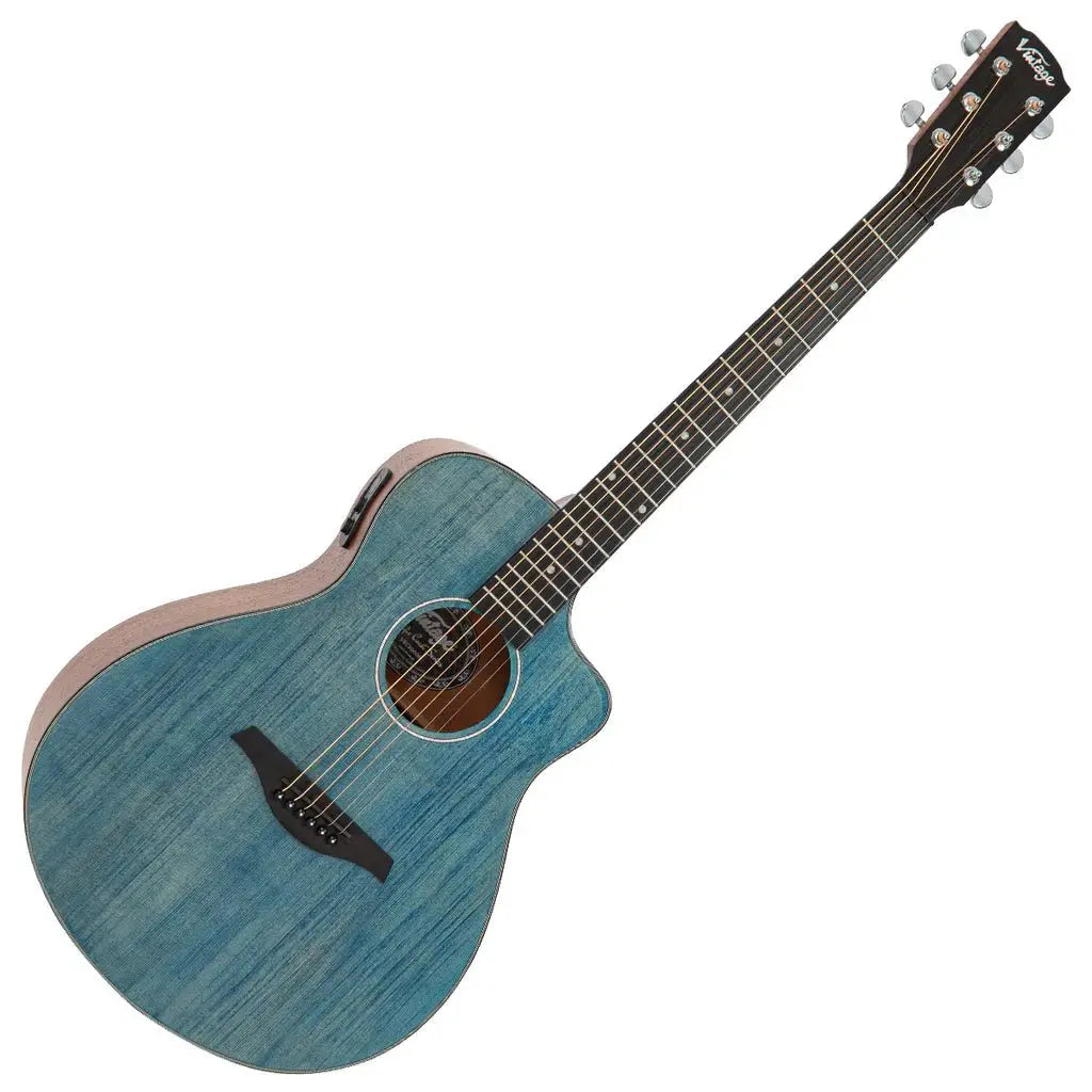 Vintage VEC300DB Pacific Coast Series Denim Blue Electro - Acoustic Guitar - Richards Guitars Of Stratford Upon Avon