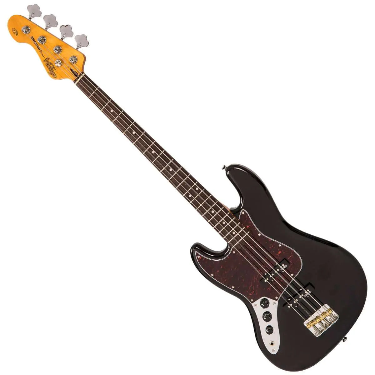 Vintage VJ74 ReIssued Bass ~ Boulevard Black ~ Left Hand - Richards Guitars Of Stratford Upon Avon