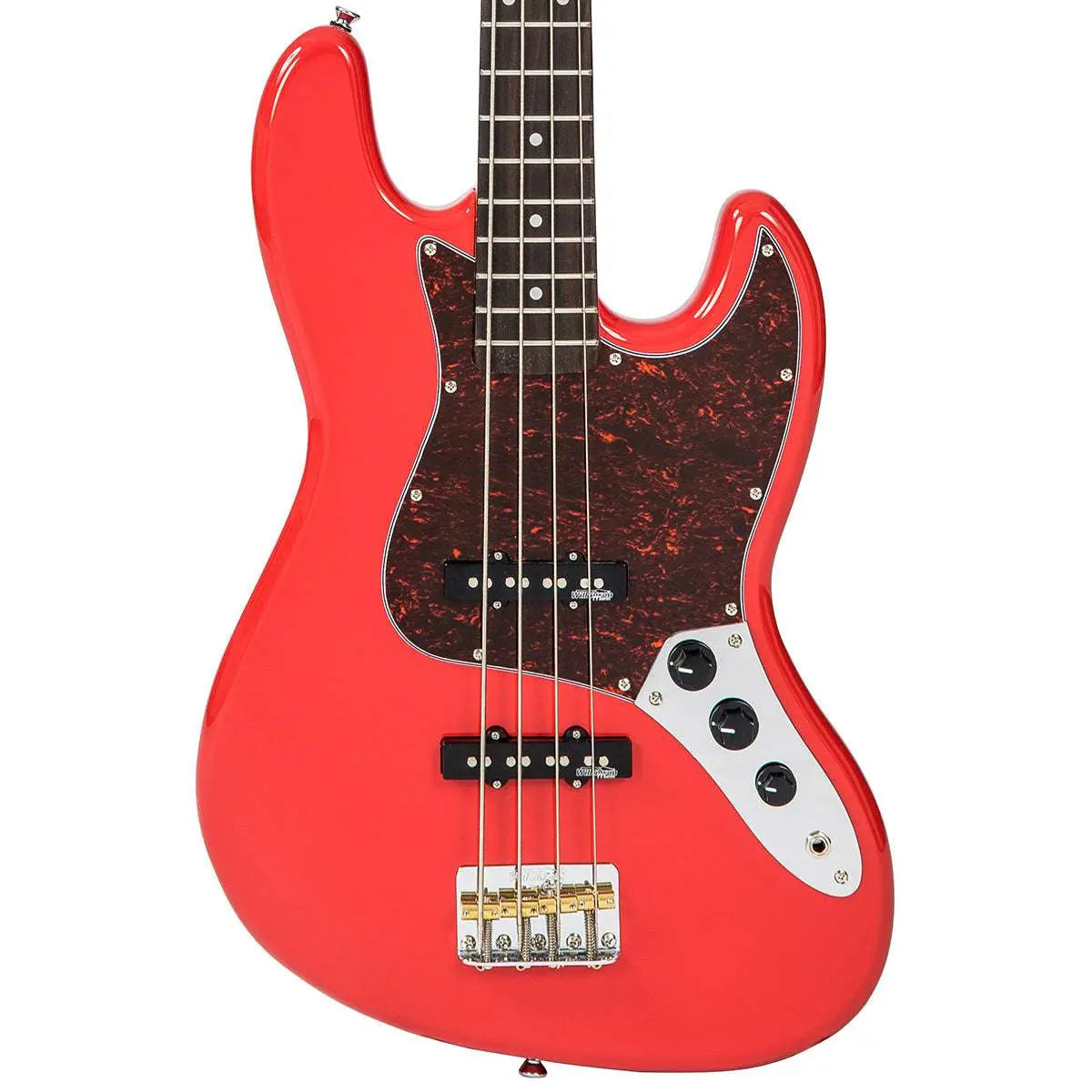 Vintage VJ74 ReIssued Bass ~ Firenza Red - Richards Guitars Of Stratford Upon Avon