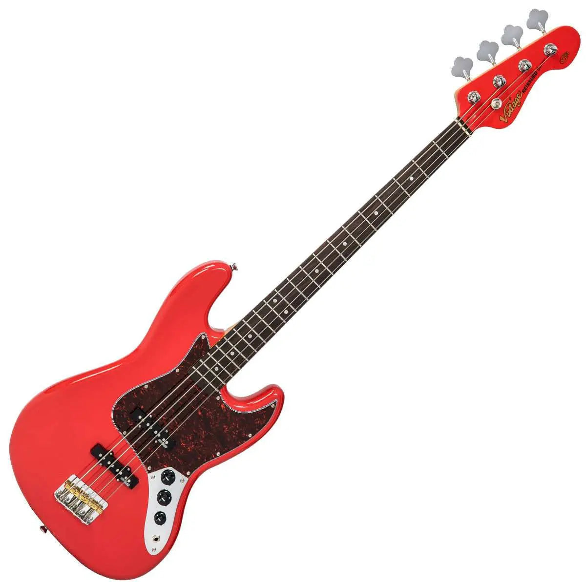 Vintage VJ74 ReIssued Bass ~ Firenza Red - Richards Guitars Of Stratford Upon Avon
