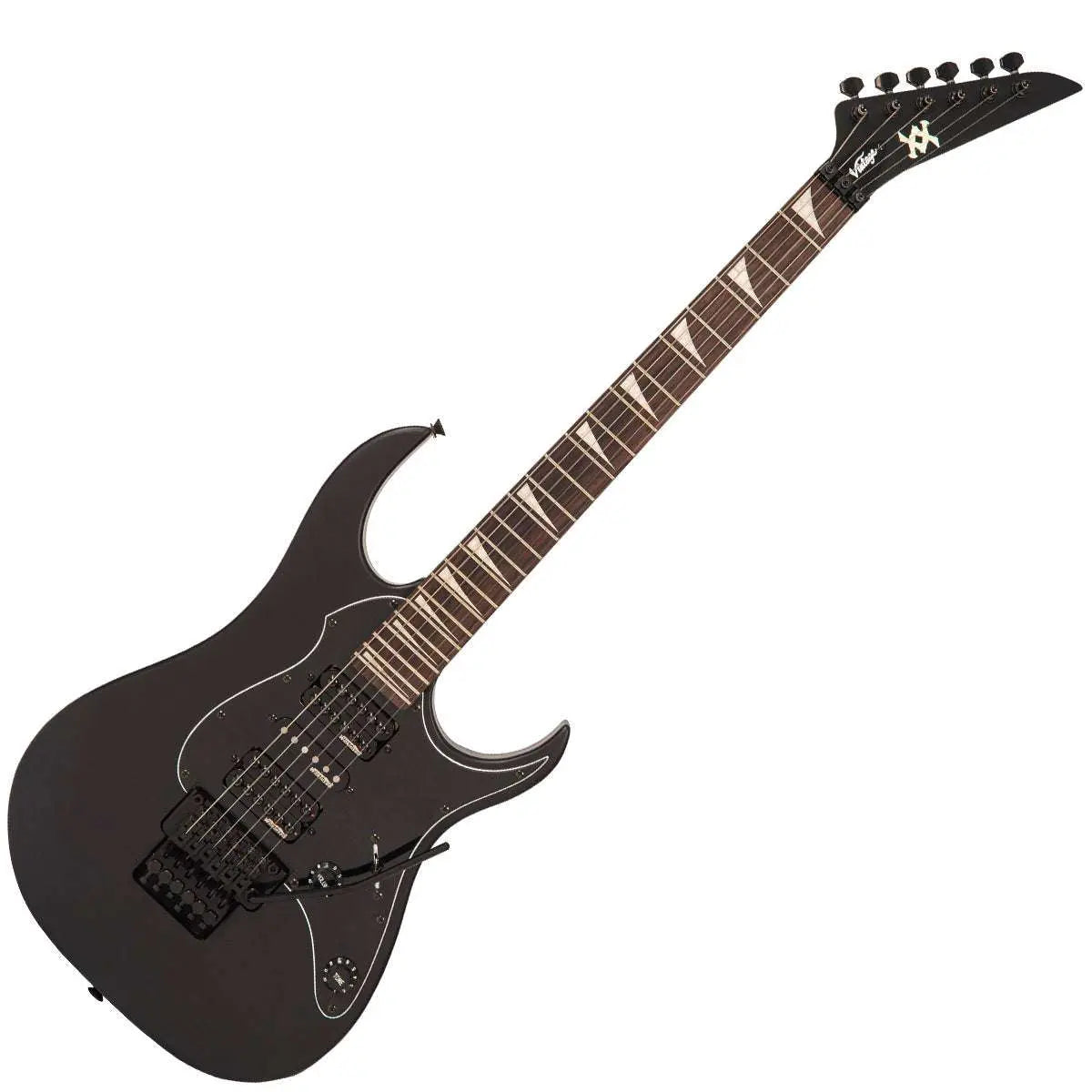 Vintage VMX Series Raider Electric Guitar ~ Satin Black - Richards Guitars Of Stratford Upon Avon
