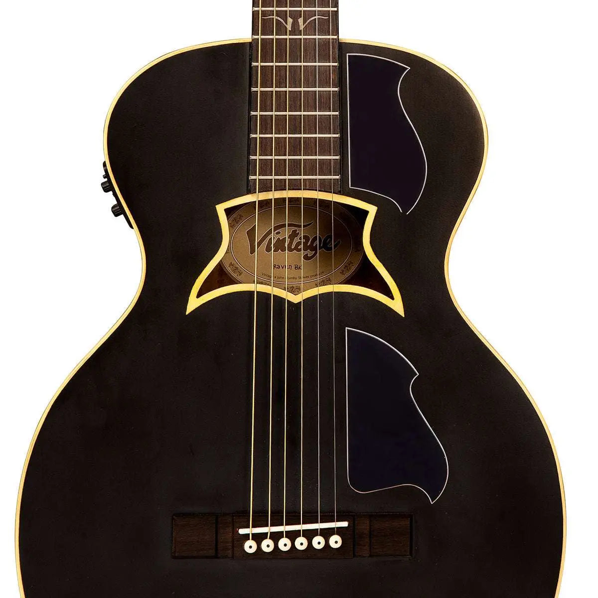 Vintage VRA900EA 'Raven' Paul Brett Electro - Acoustic Guitar ~ Satin Black - Richards Guitars Of Stratford Upon Avon