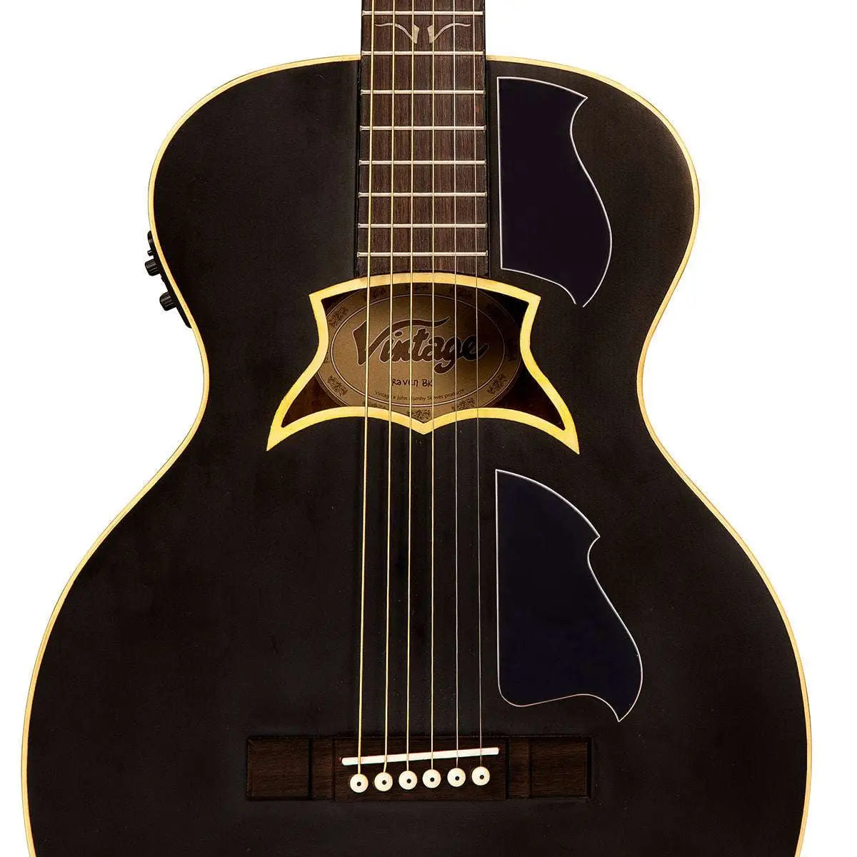 Vintage VRA900EA 'Raven' Paul Brett Electro - Acoustic Guitar ~ Satin Black - Richards Guitars Of Stratford Upon Avon