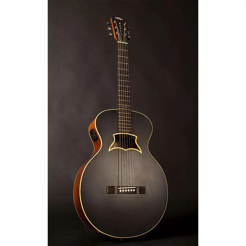 Vintage VRA900EA 'Raven' Paul Brett Electro - Acoustic Guitar ~ Satin Black - Richards Guitars Of Stratford Upon Avon