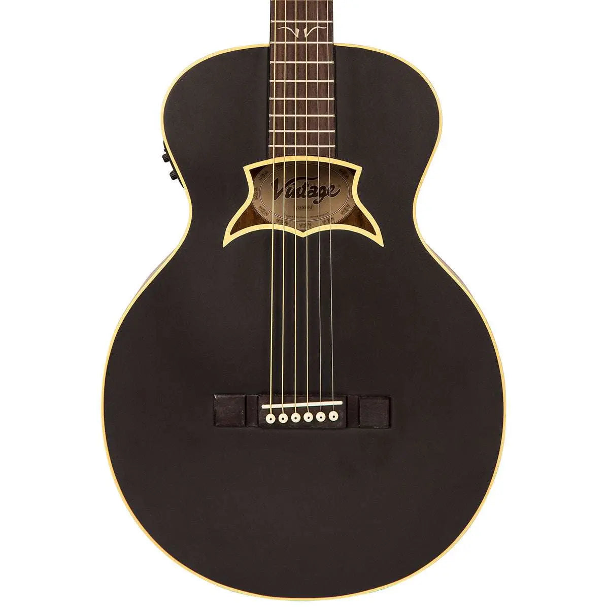 Vintage VRA900EA 'Raven' Paul Brett Electro - Acoustic Guitar ~ Satin Black - Richards Guitars Of Stratford Upon Avon