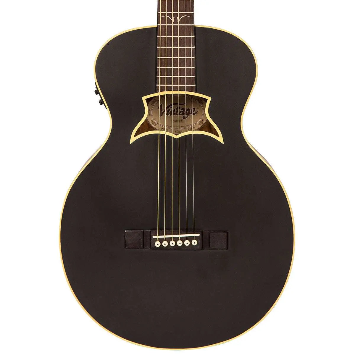 Vintage VRA900EA 'Raven' Paul Brett Electro - Acoustic Guitar ~ Satin Black - Richards Guitars Of Stratford Upon Avon