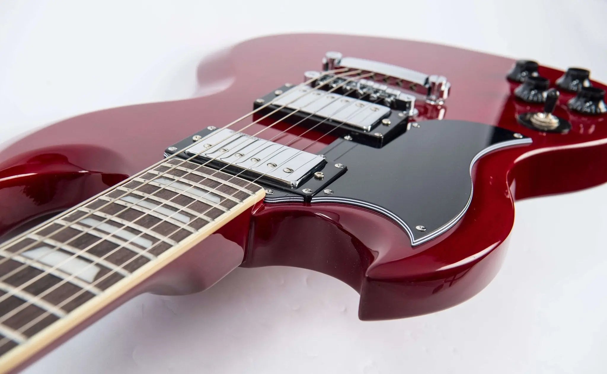 Vintage VS6 ReIssued Electric Guitar ~ Left Hand Cherry Red - Richards Guitars Of Stratford Upon Avon