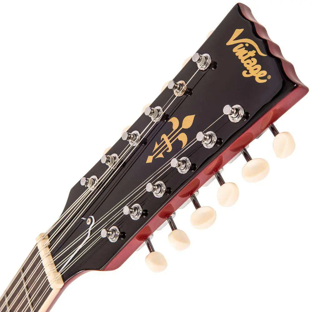 Vintage VSA500 ReIssued 12 - String Semi Acoustic Guitar ~ Cherry Red - Richards Guitars Of Stratford Upon Avon