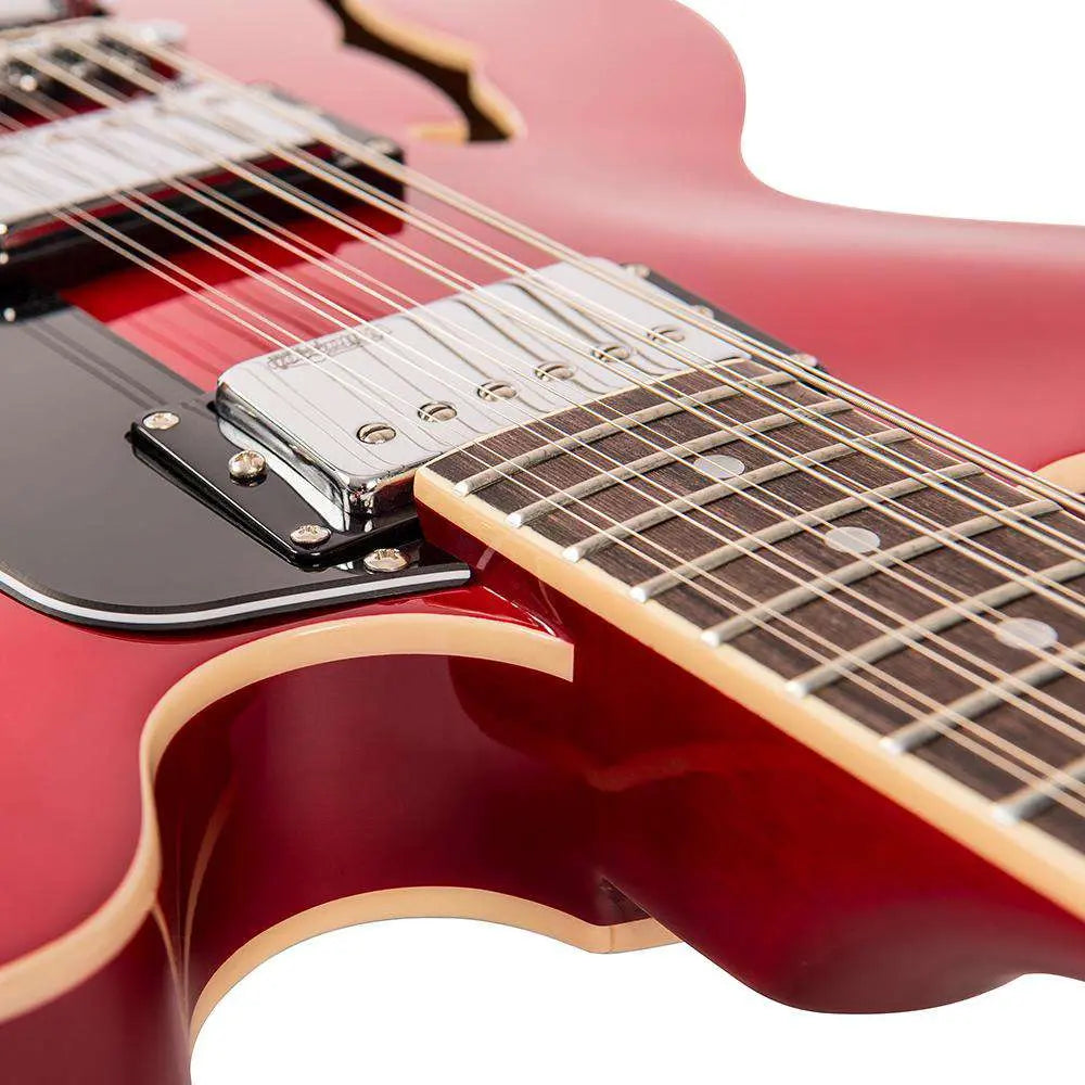 Vintage VSA500 ReIssued 12 - String Semi Acoustic Guitar ~ Cherry Red - Richards Guitars Of Stratford Upon Avon