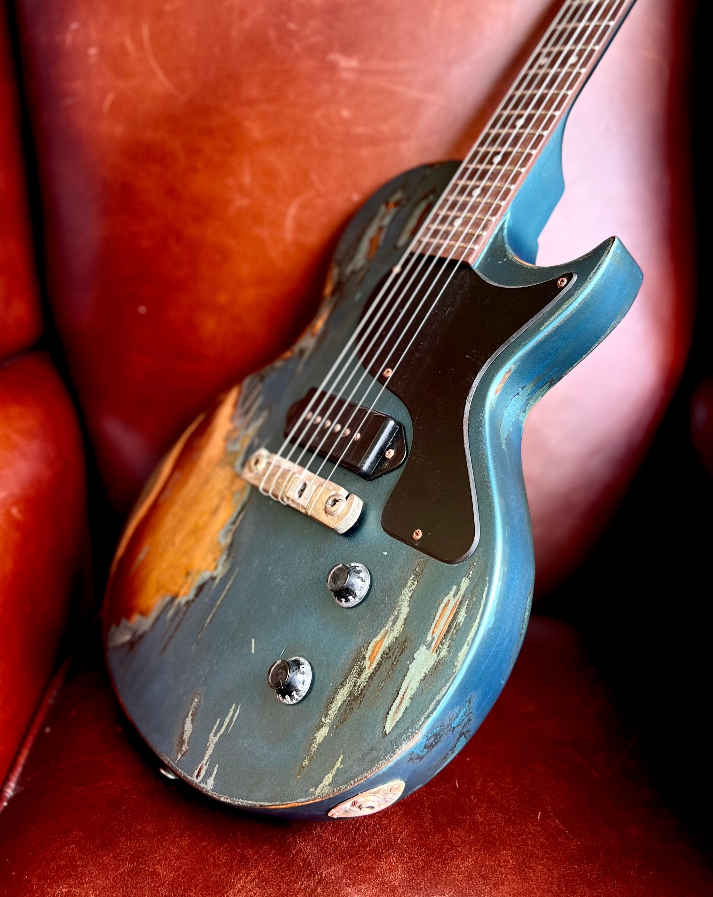 Vintage V120 ProShop "Reclaimed" Scorched Earth Blue over Burst, Electric Guitar for sale at Richards Guitars.