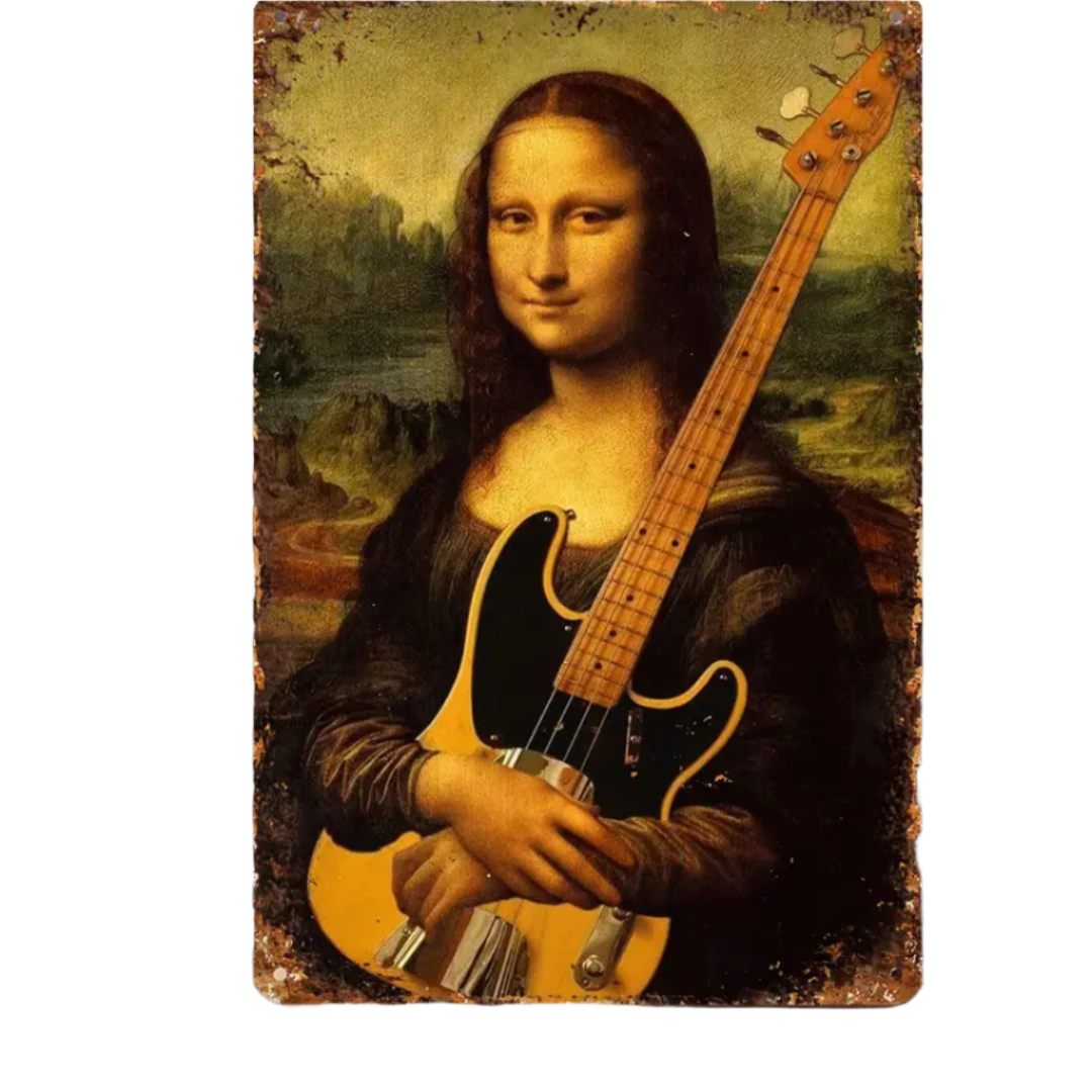 Guitar Wall Art "Mona Lisa On Bass" -  Wall / Desktop Artwork, Accessory for sale at Richards Guitars.