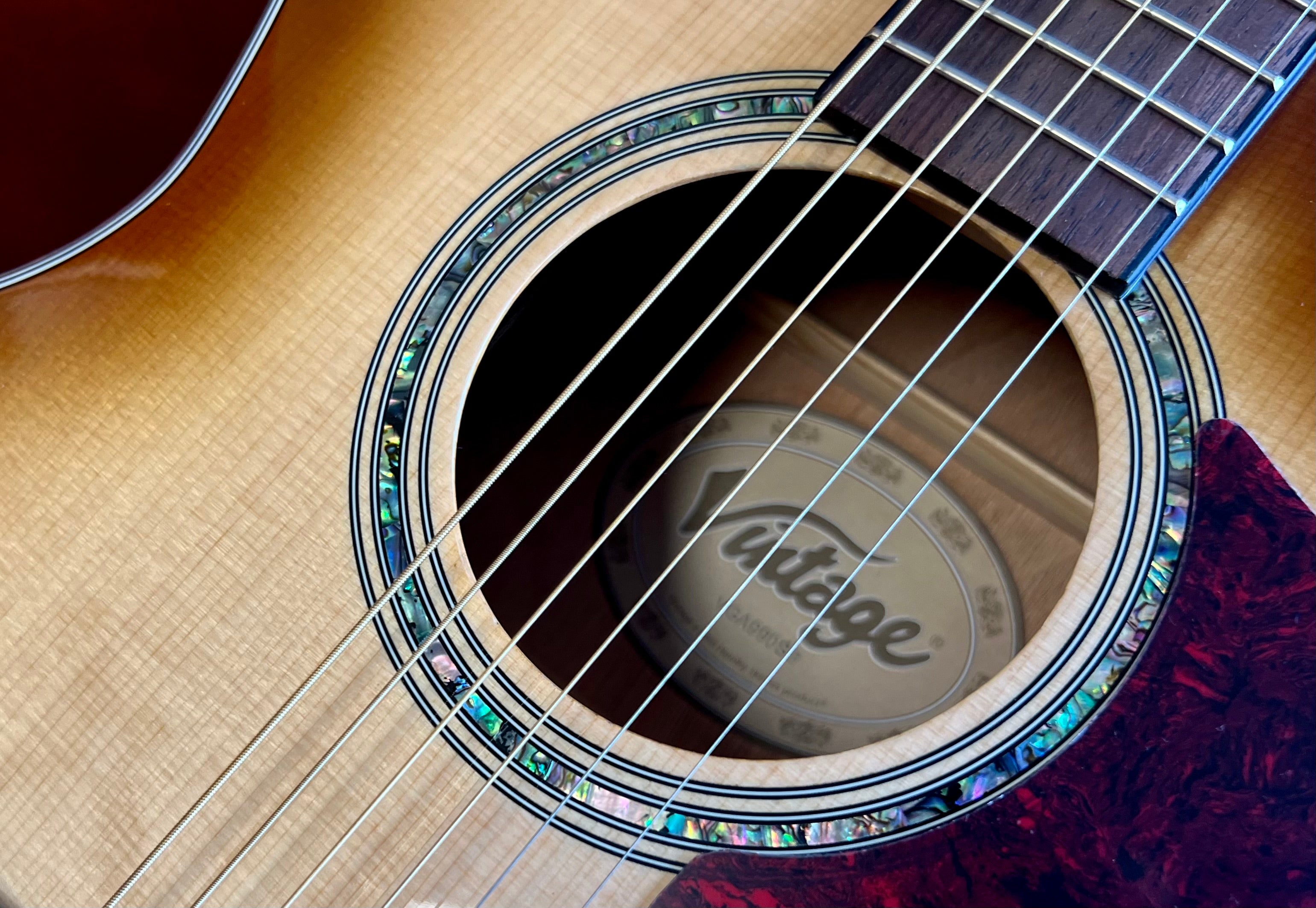 Vintage VGA990 Electro-Acoustic Sweetwater Guitar ~ Sunburst, Electro Acoustic Guitar for sale at Richards Guitars.