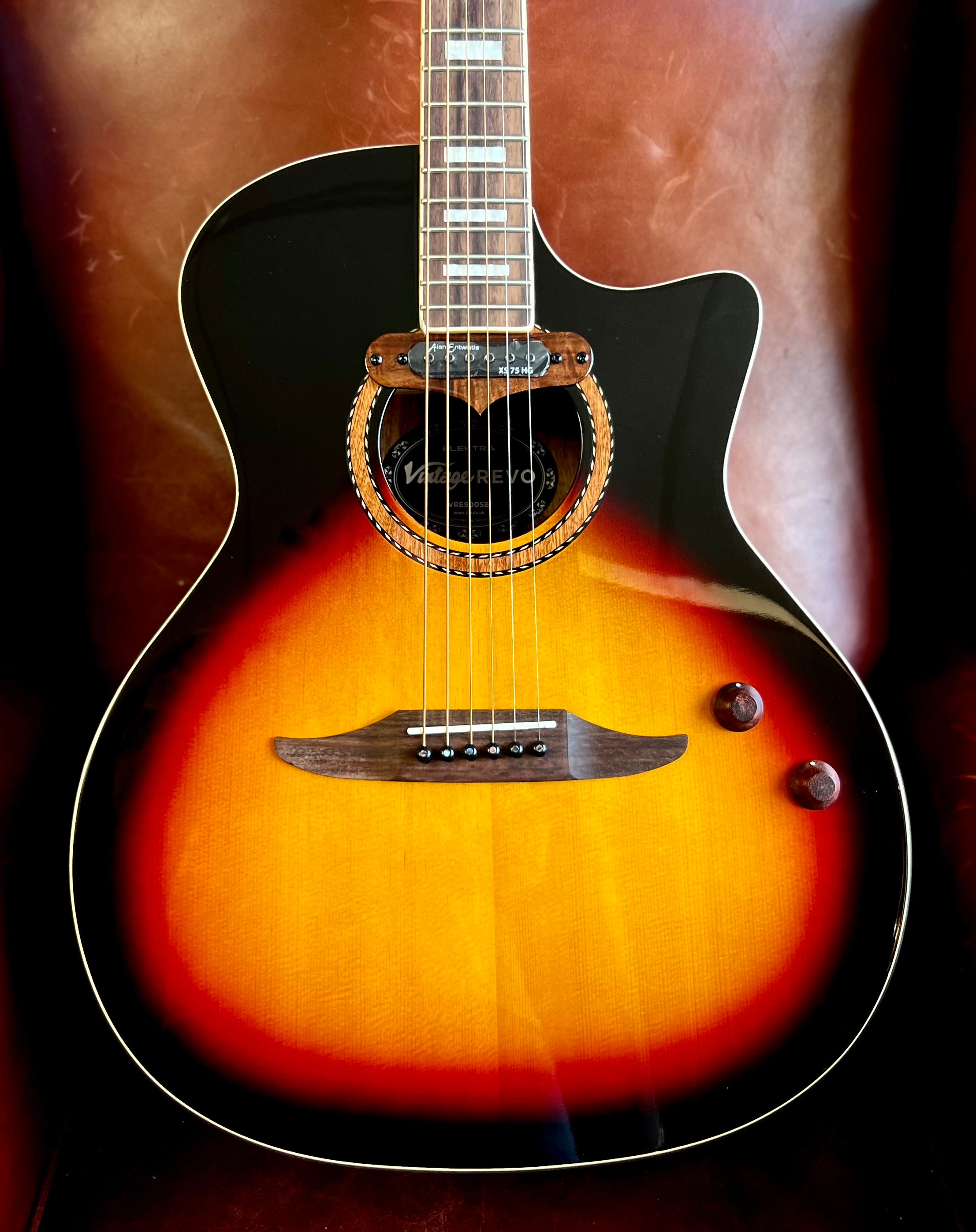 Vintage REVO ELEKTRA ~ Sunburst Silk  VRE900SB, Electro Acoustic Guitar for sale at Richards Guitars.