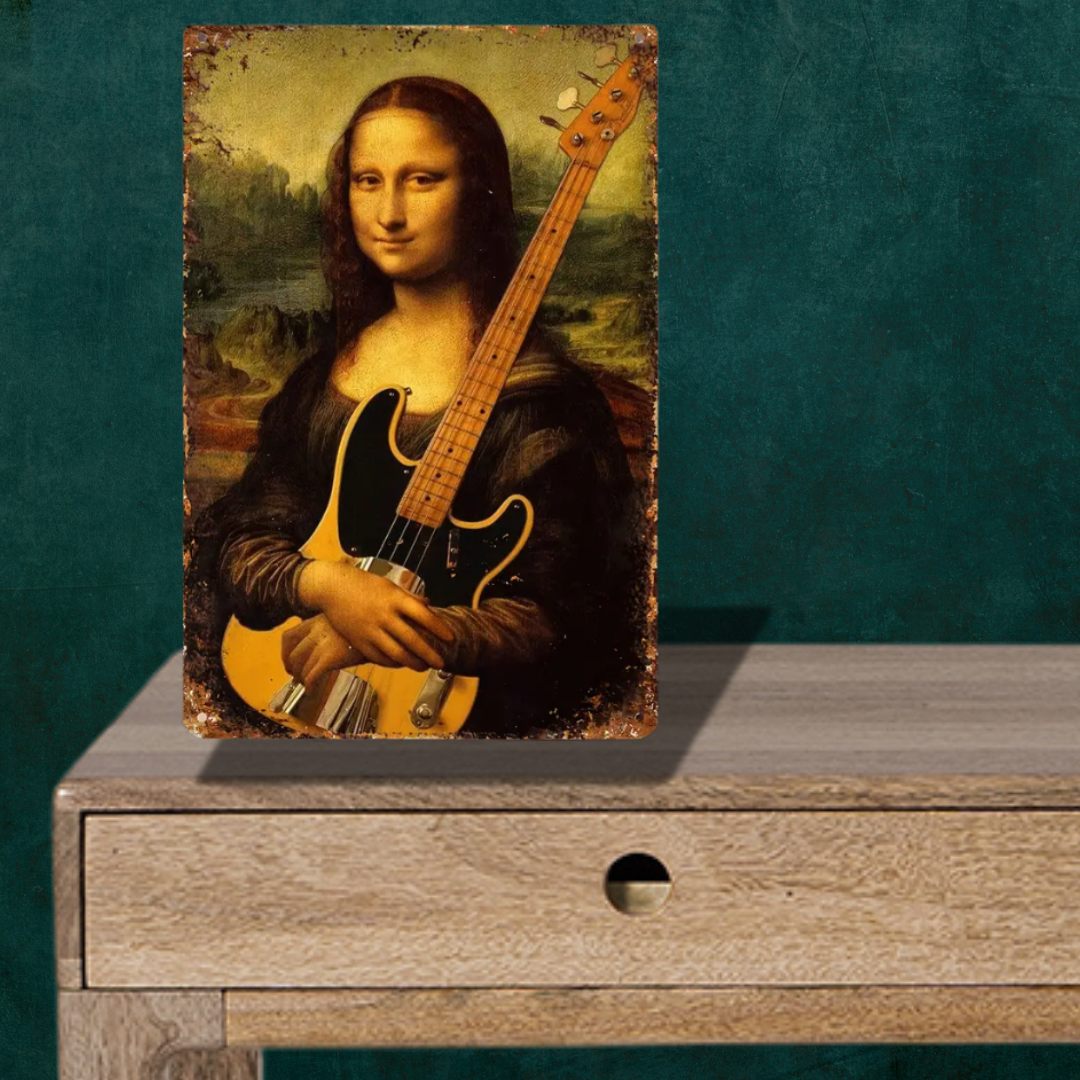 Guitar Wall Art "Mona Lisa On Bass" -  Wall / Desktop Artwork, Accessory for sale at Richards Guitars.