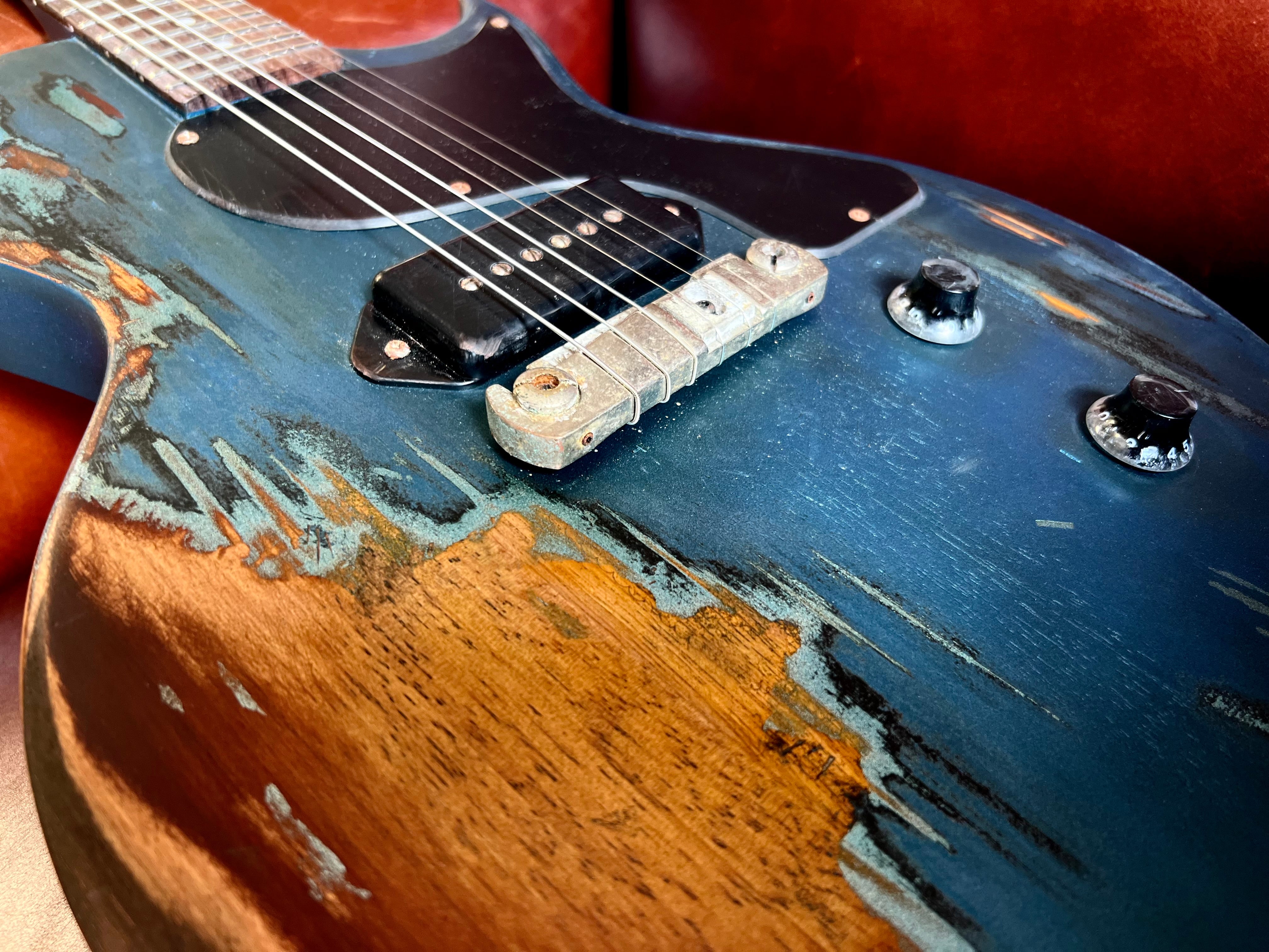 Vintage V120 ProShop "Reclaimed" Scorched Earth Blue over Burst, Electric Guitar for sale at Richards Guitars.