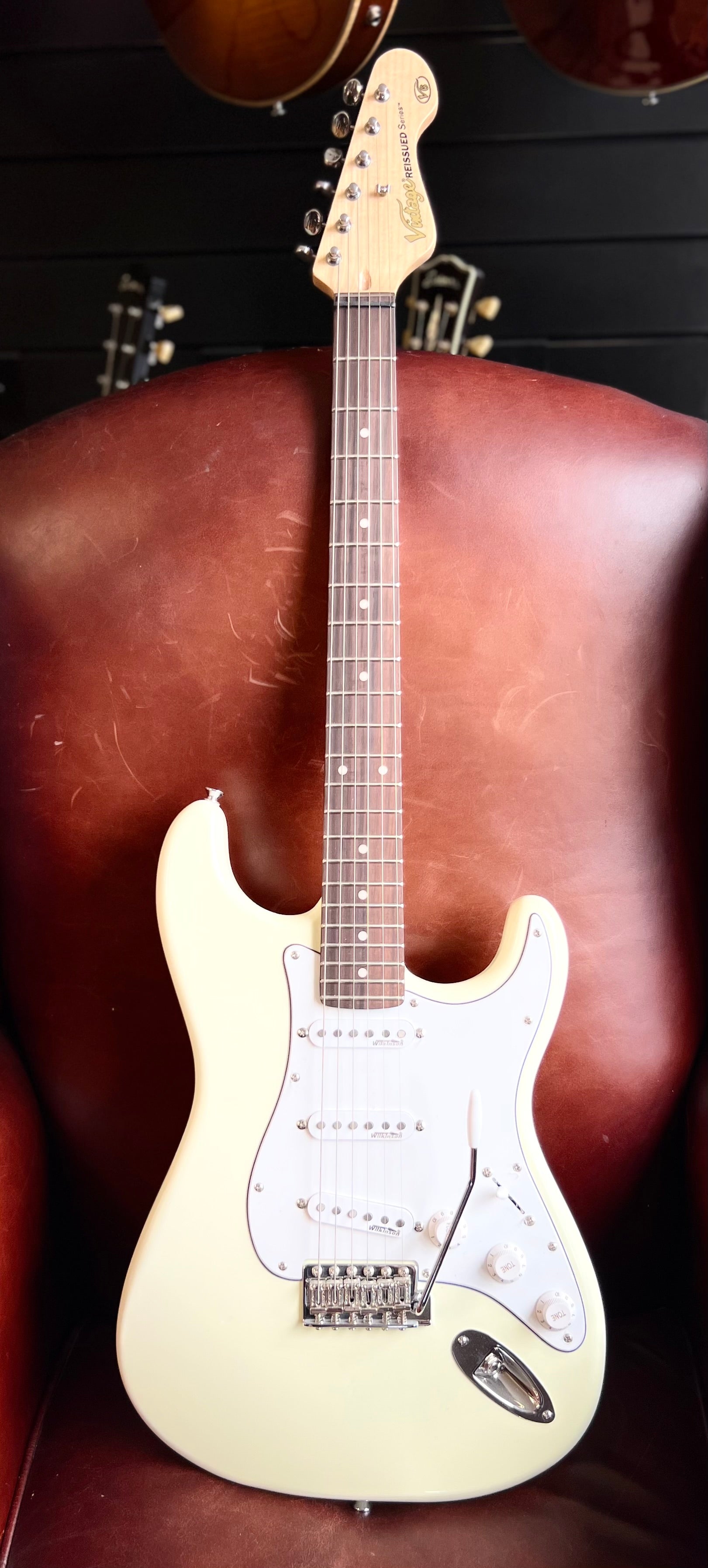 Vintage V6VW ReIssued Electric Guitar ~ Vintage White, Electric Guitar for sale at Richards Guitars.