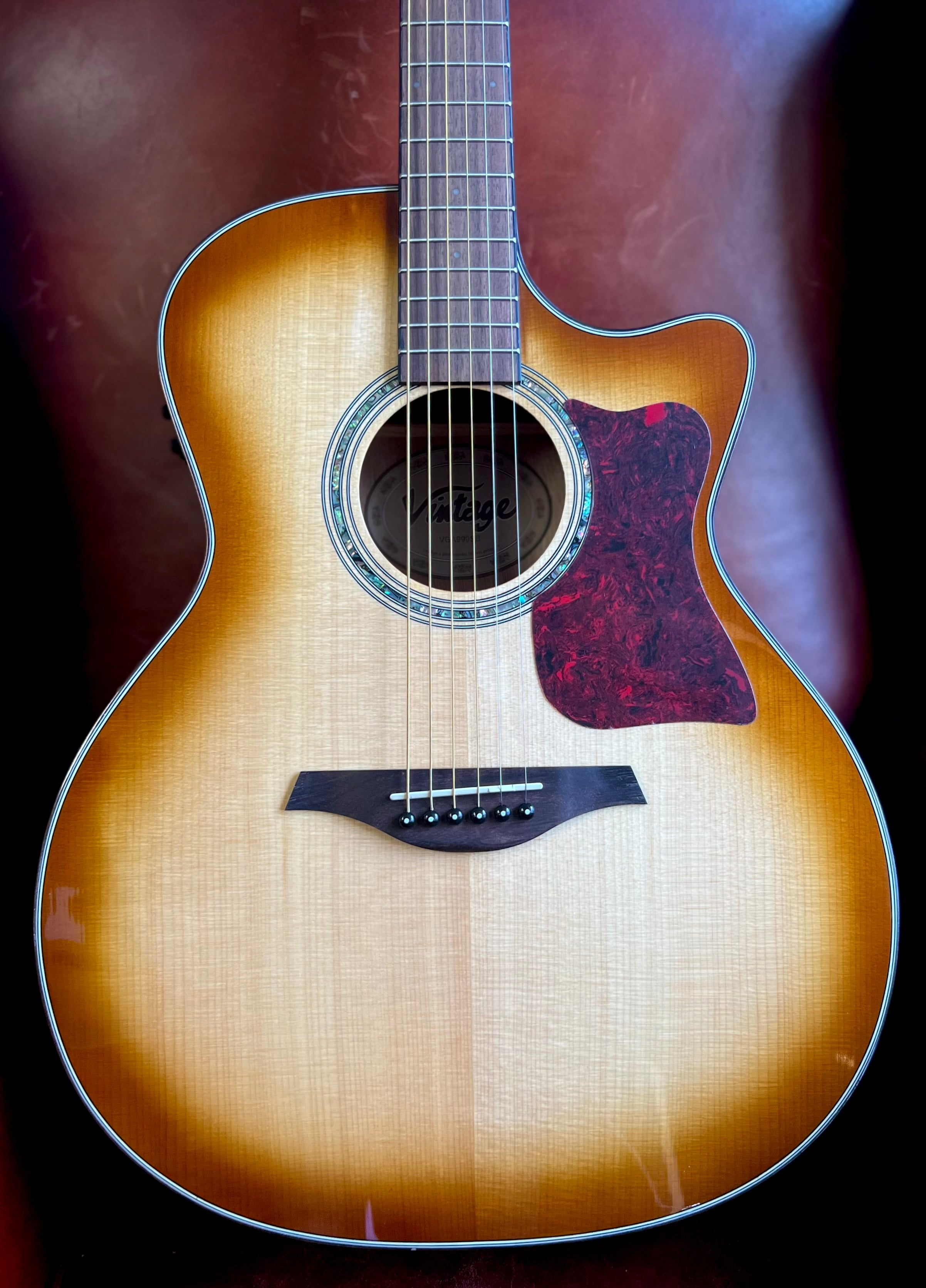 Vintage VGA990 Electro-Acoustic Sweetwater Guitar ~ Sunburst, Electro Acoustic Guitar for sale at Richards Guitars.