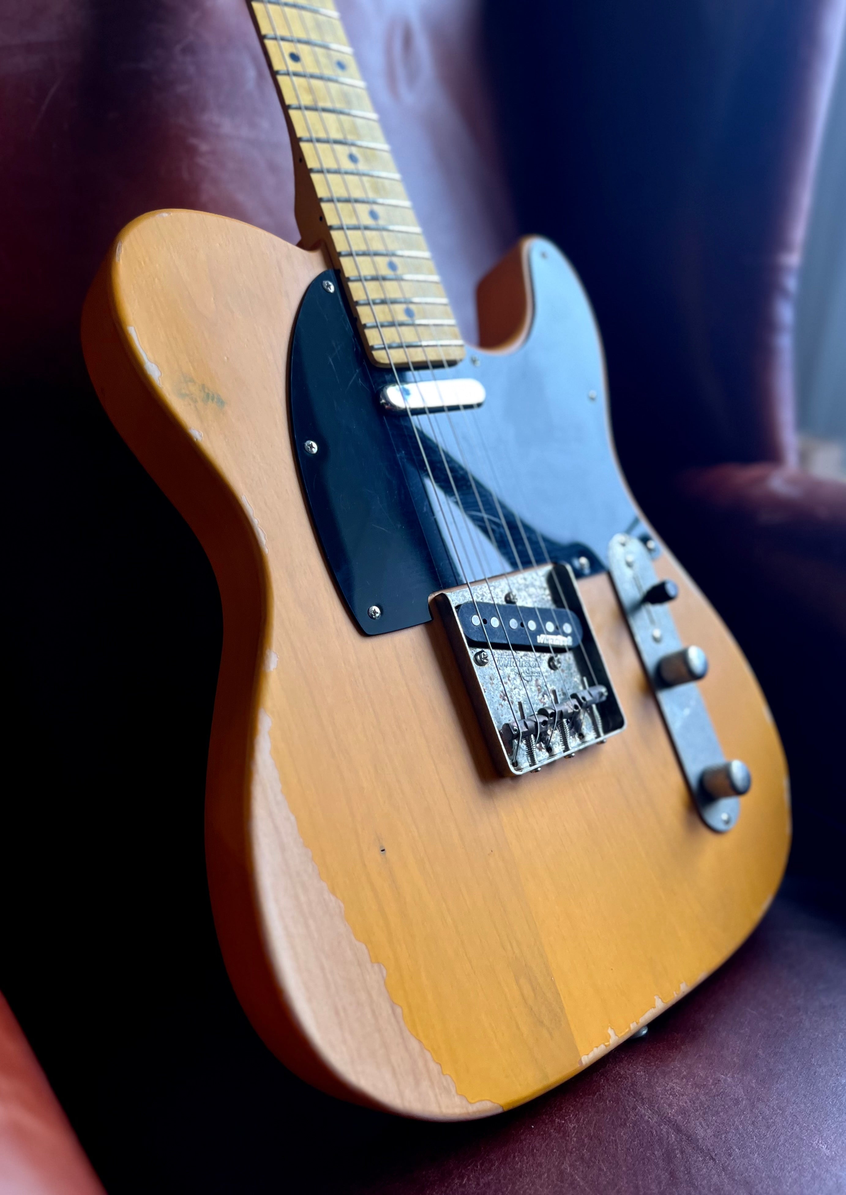 Vintage* V52MRBS Distressed Butterscotch Electric Guitar, Electric Guitar for sale at Richards Guitars.