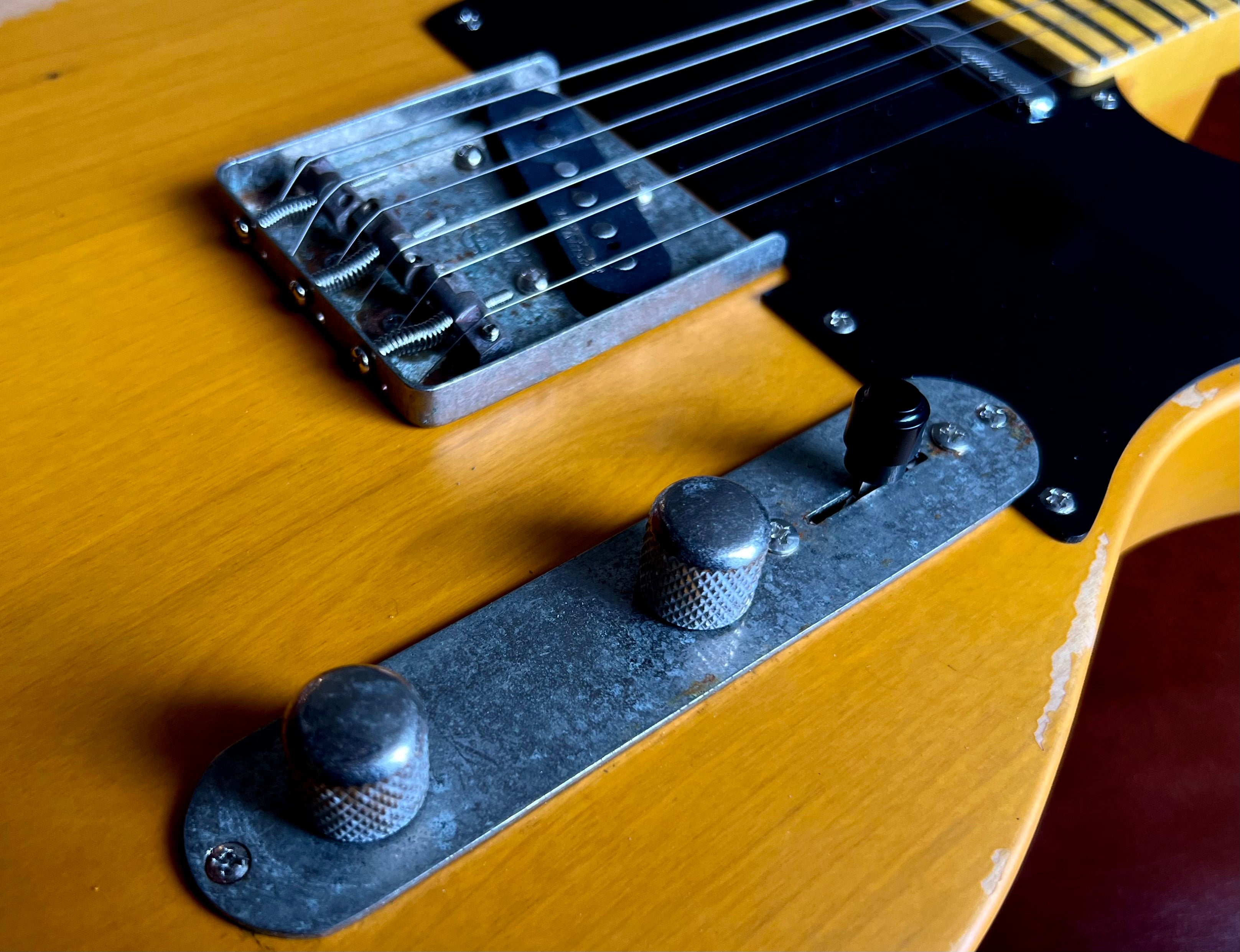 Vintage* V52MRBS Distressed Butterscotch Electric Guitar, Electric Guitar for sale at Richards Guitars.