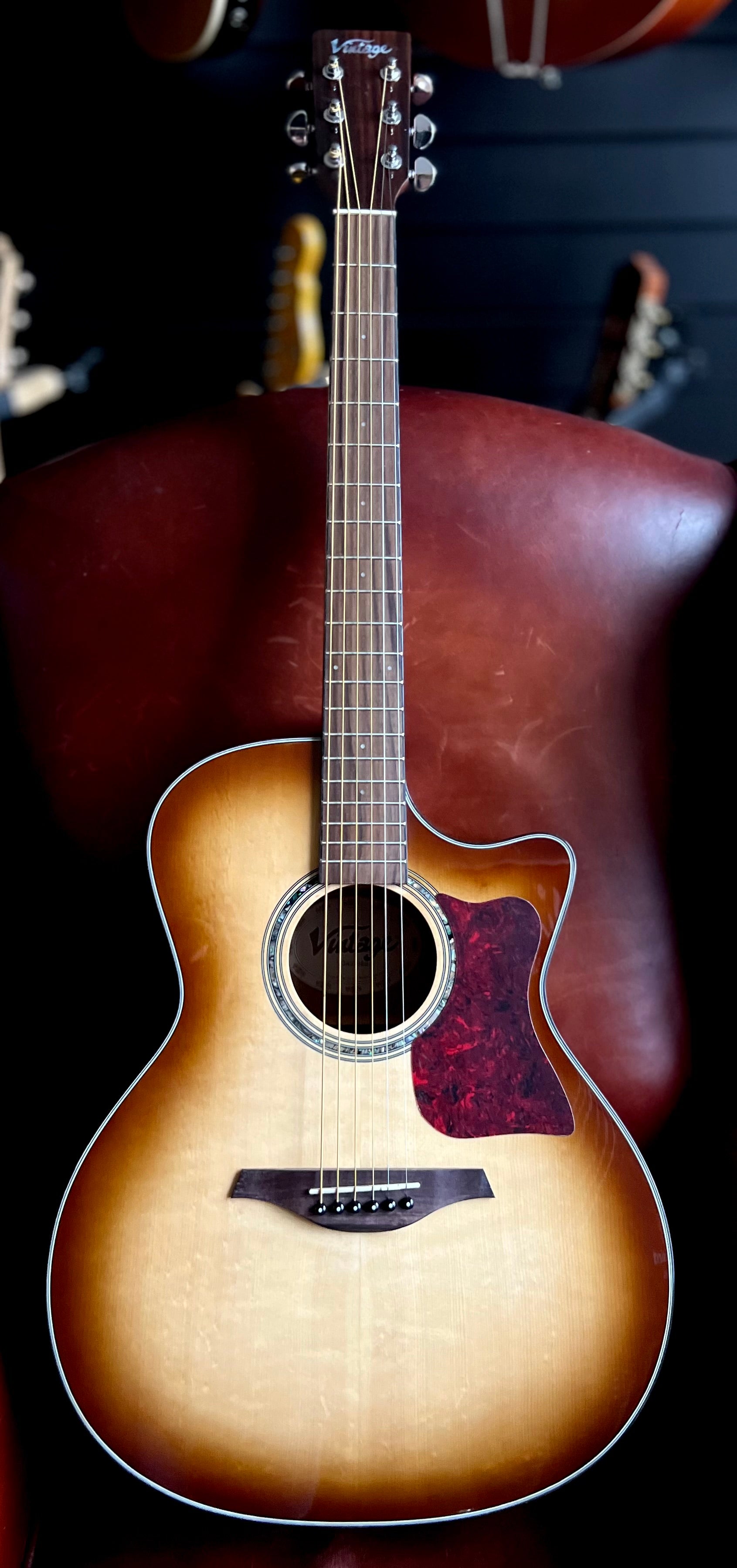 Vintage VGA990 Electro-Acoustic Sweetwater Guitar ~ Sunburst, Electro Acoustic Guitar for sale at Richards Guitars.