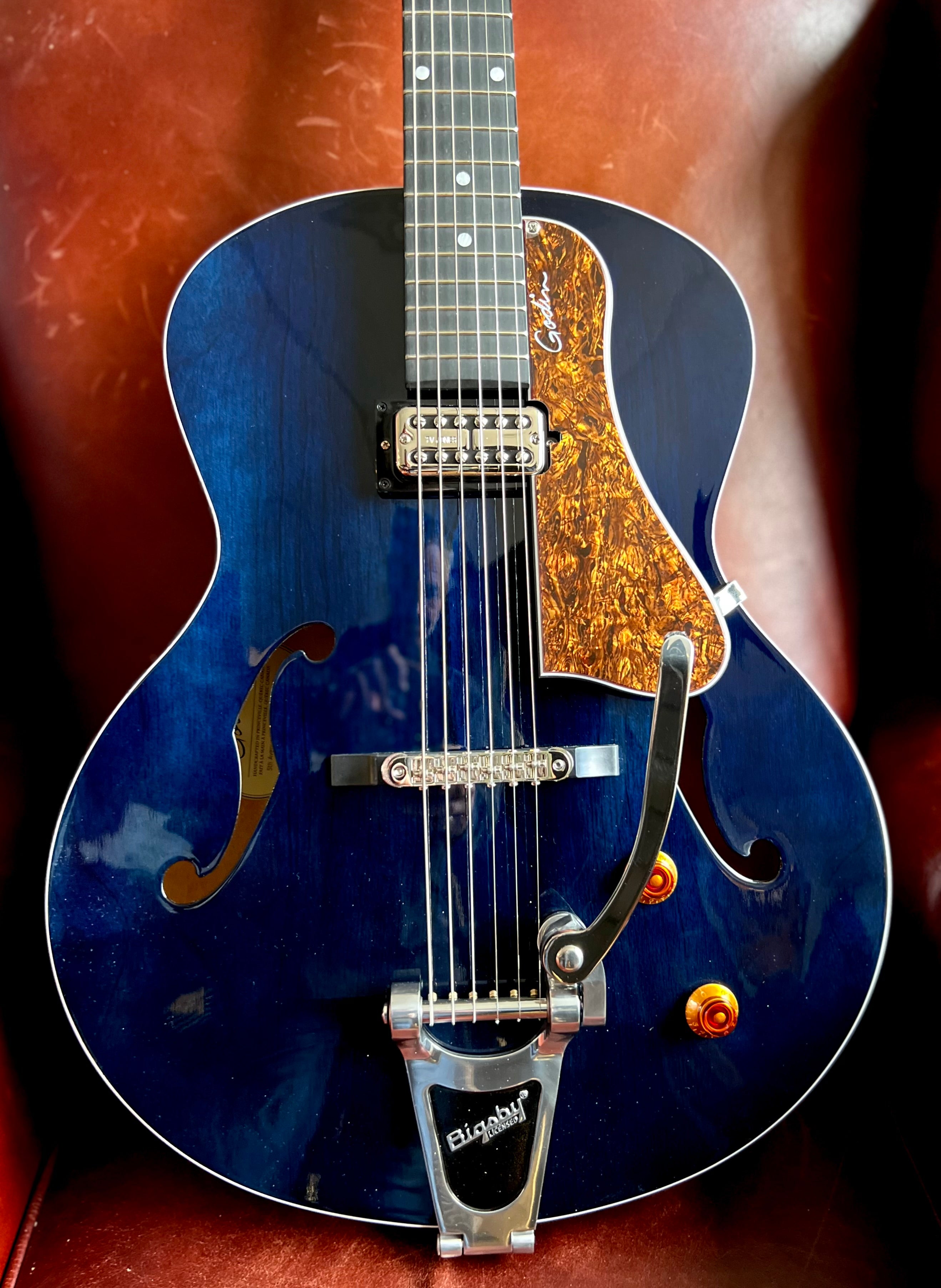 Godin 5th Avenue Nightclub Semi-Acoustic Guitar ~ Indigo Blue, Electric Guitar for sale at Richards Guitars.