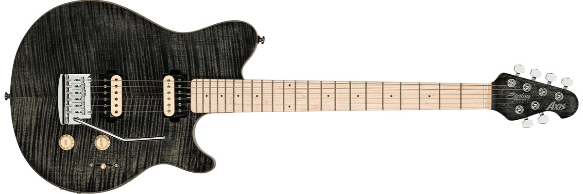 Sterling By Musicman SUB AXIS FLAME MAPLE TOP TRANS BLACK MN, Electric Guitar for sale at Richards Guitars.